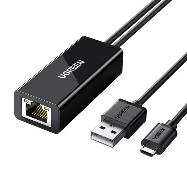 UGREEN Преходник Адаптер от RJ45 /ж/ към USB-A + Micro USB, Chromecast /TV Stick /черен/ - CR110 / 30985