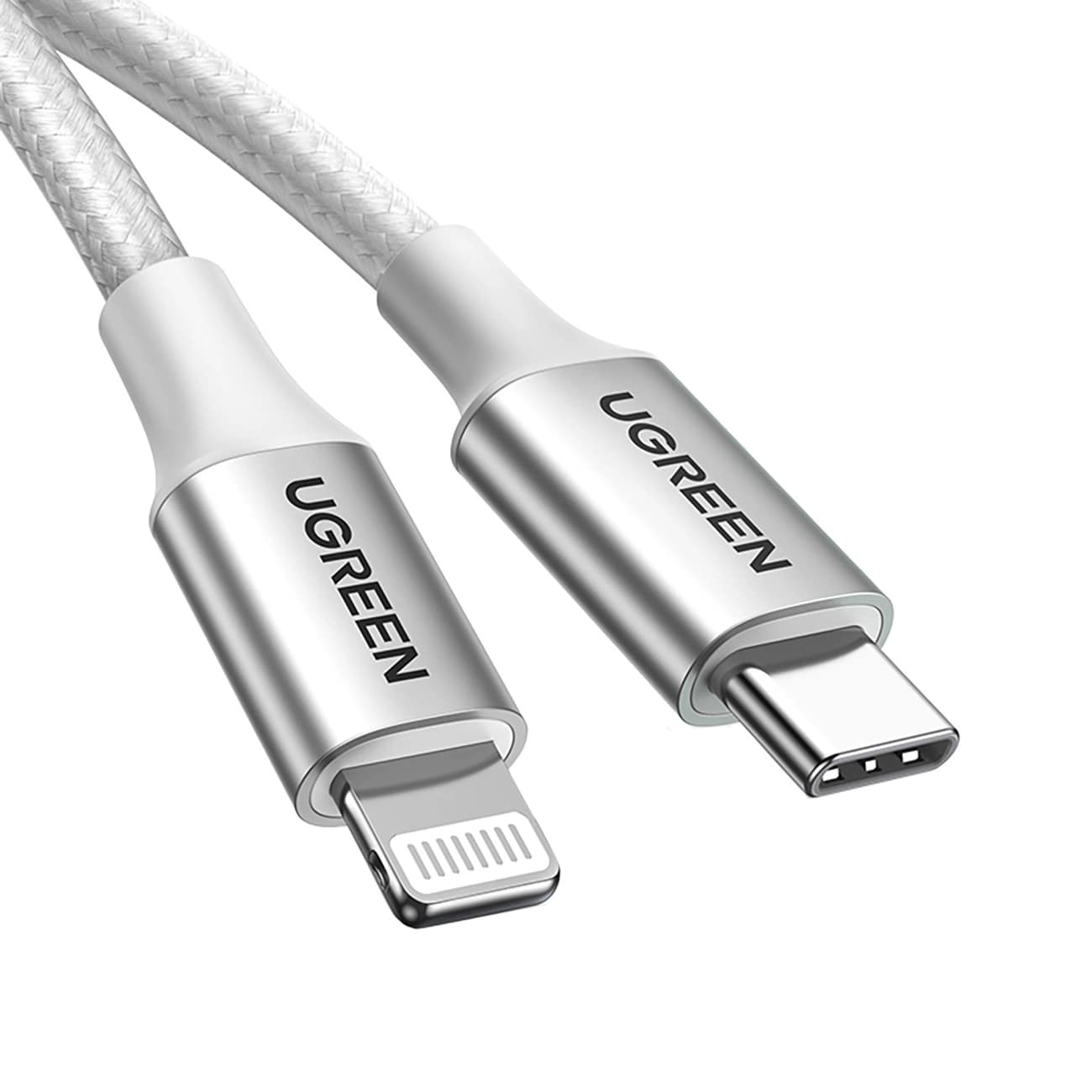 UGREEN Кабел C-L, 1m, 3A Nylon braided /бял/ -US304 / 70523