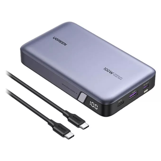 UGREEN Power Bank 20000 mAh 100W + вграден кабел C-C, Two-way Nexode /графит/ - PB720 / 25188