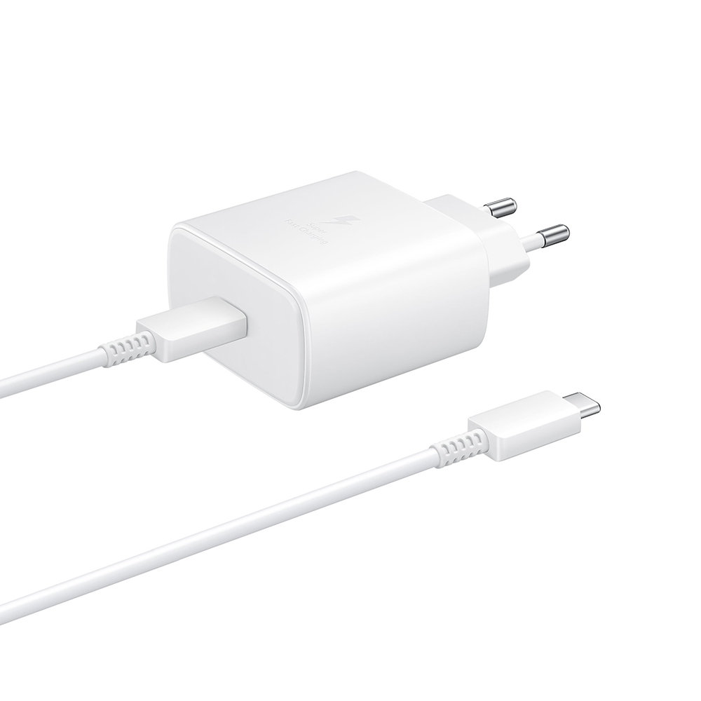 Samsung 220V 45W, USB-C, кабел C-C, бял, (bulk) - EP-TA845EWE + EP-DW767JWE