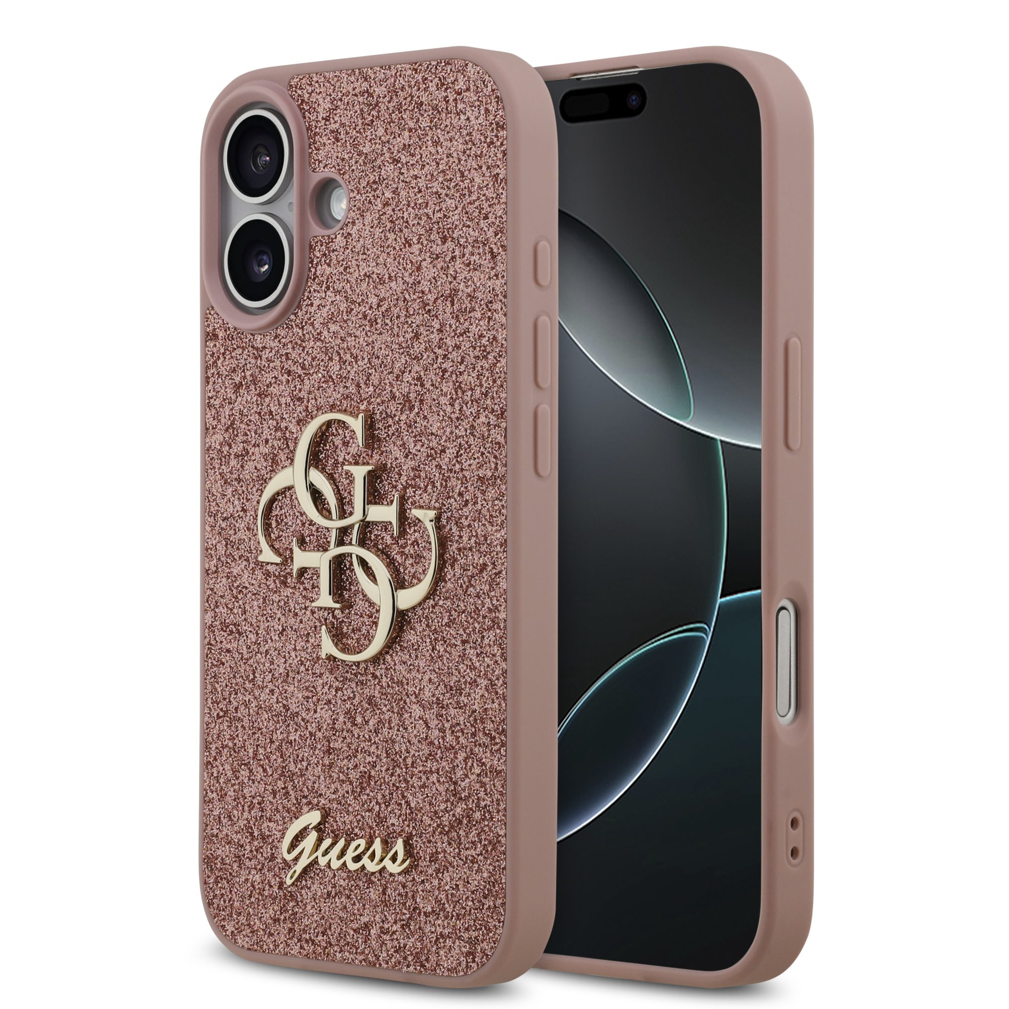 GUESS Калъф Apple iPhone 17, PU Fixed Glitter 4G Metal Logo, розов - GUHCP17SHG4SGP