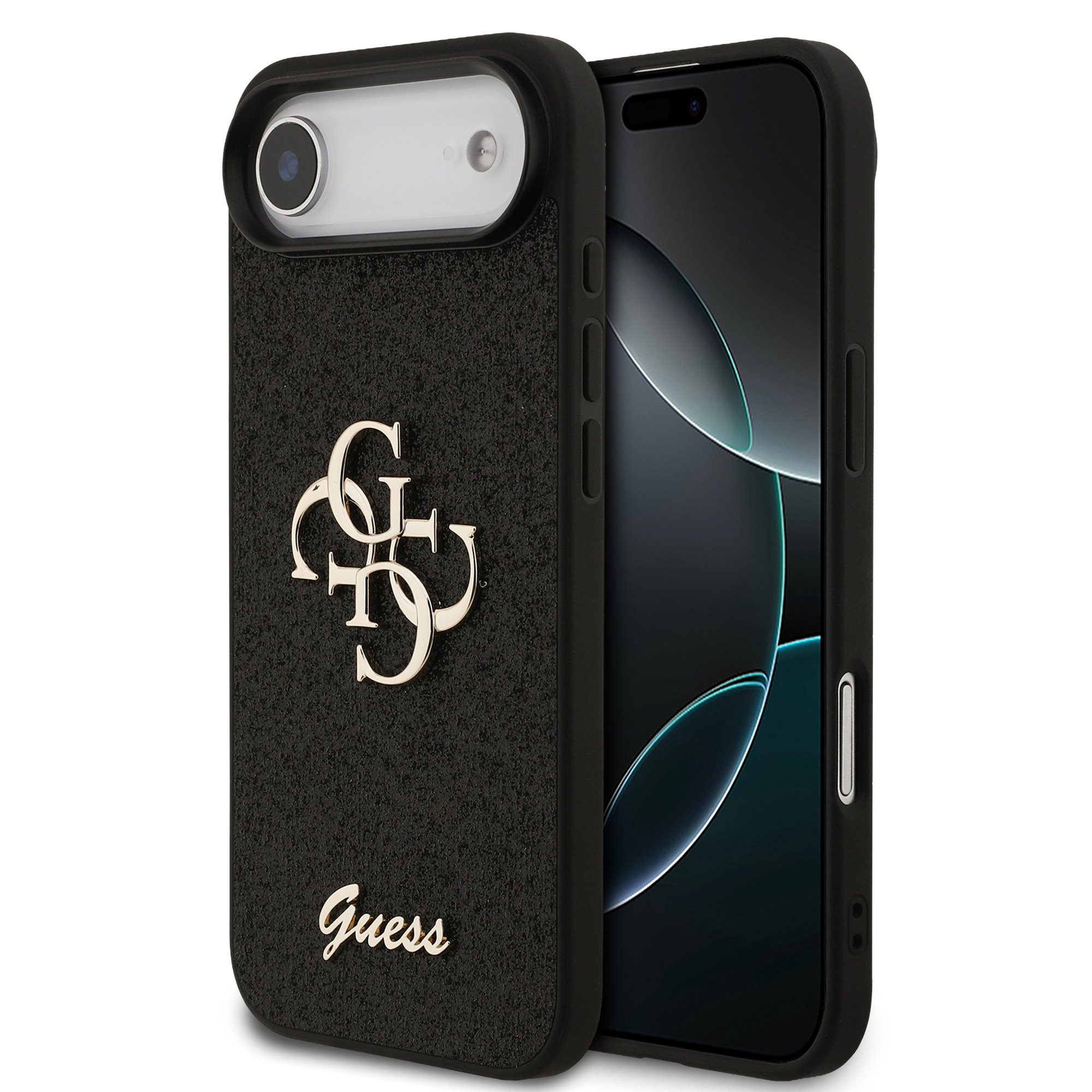 GUESS Калъф Apple iPhone 17 Air, PU Fixed Glitter 4G Metal Logo, черен - GUHCP17MHG4SGK