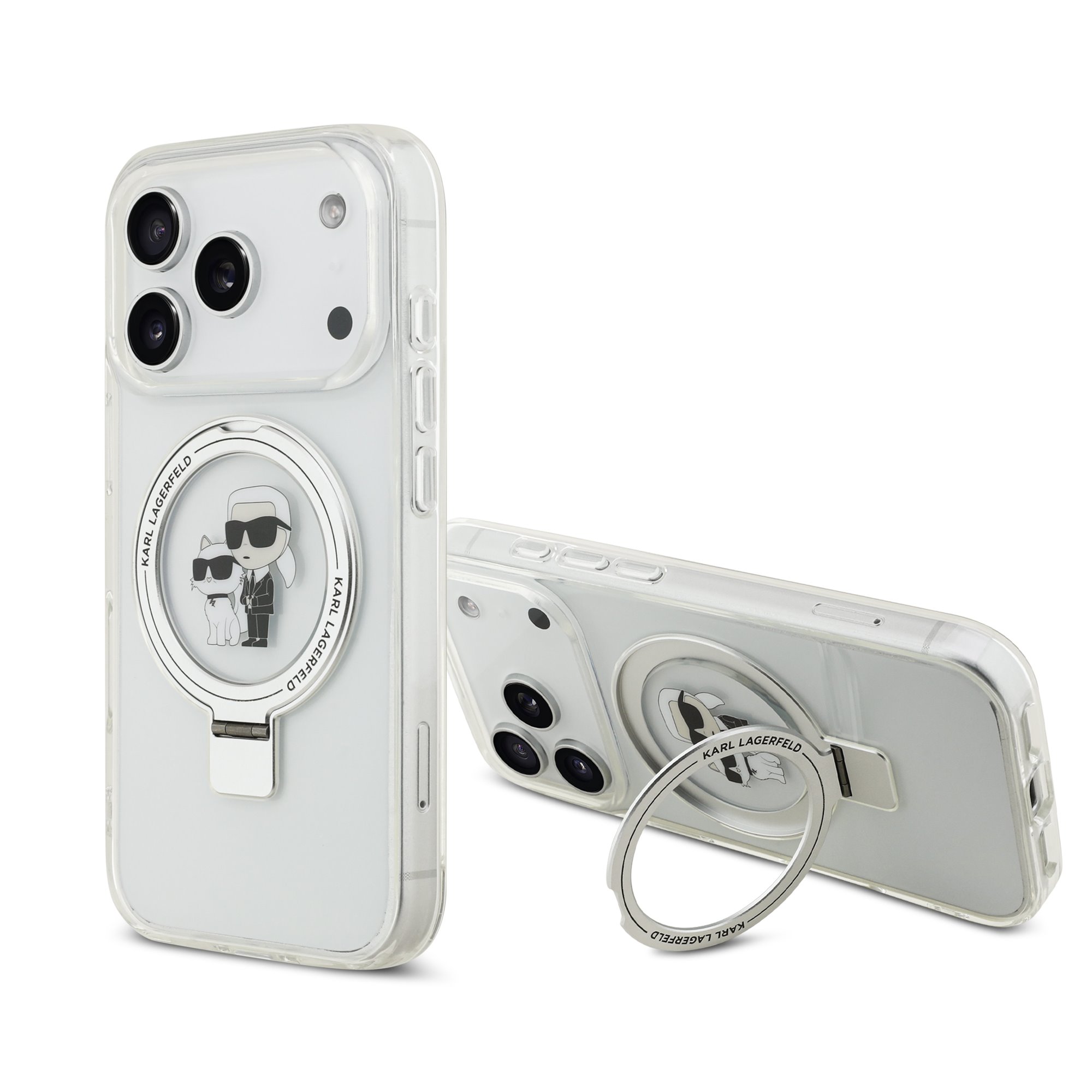 Karl Lagerfeld Калъф Apple iPhone 17 Pro Max, Ringstand K/C MagSafe /бял/ - KLHMP17XHMRSKCH