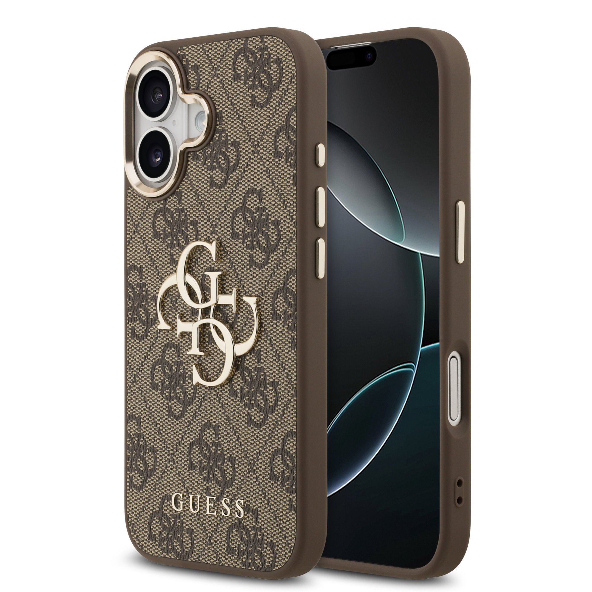 GUESS Калъф Apple iPhone 17, PU Leather 4G Gold Frame, кафяв - GUHCP17S4GMGCBR