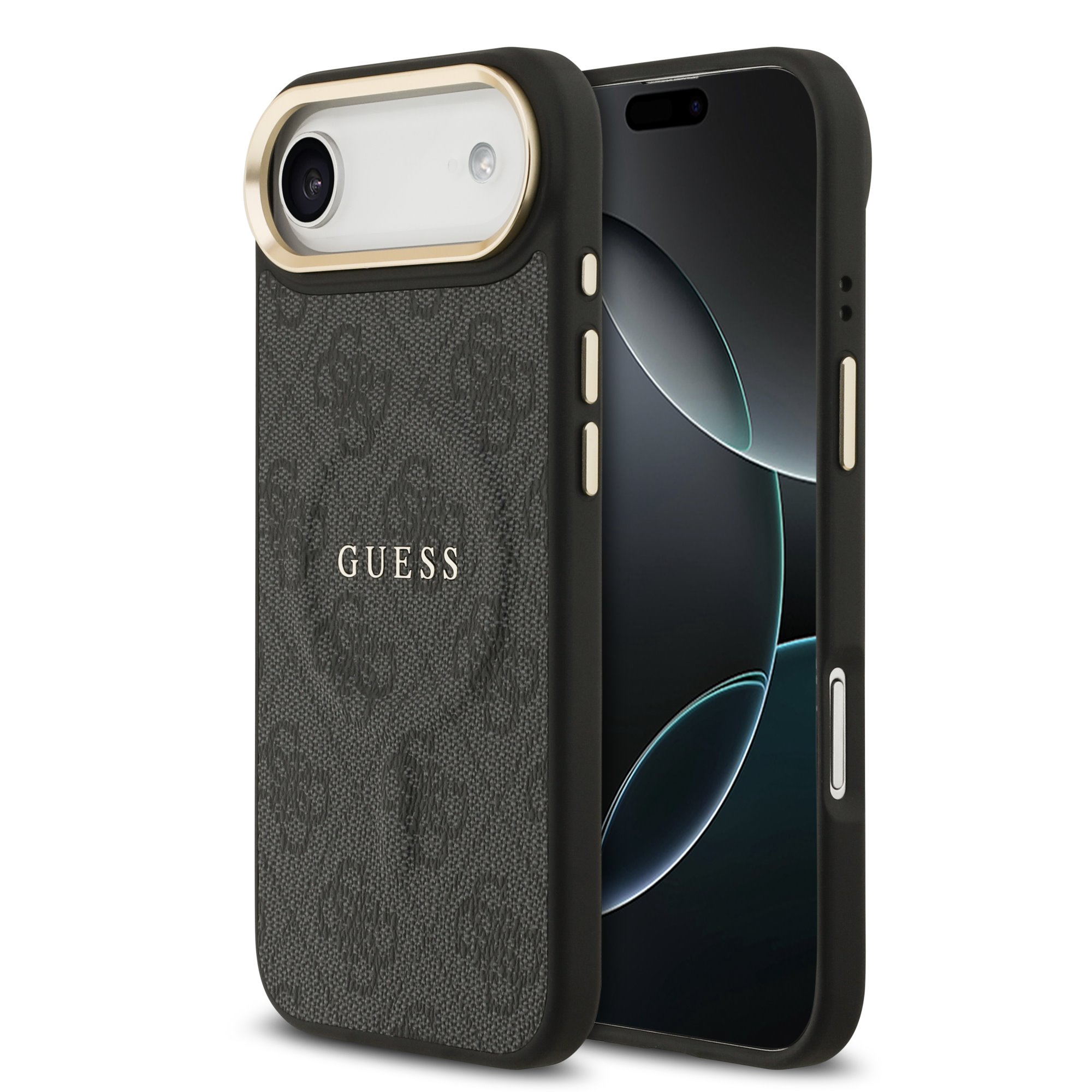 GUESS Калъф Apple iPhone 17 Air, PU Leather 4G Gold Frame MagSafe, черен - GUHMP17MP4MSEGCK