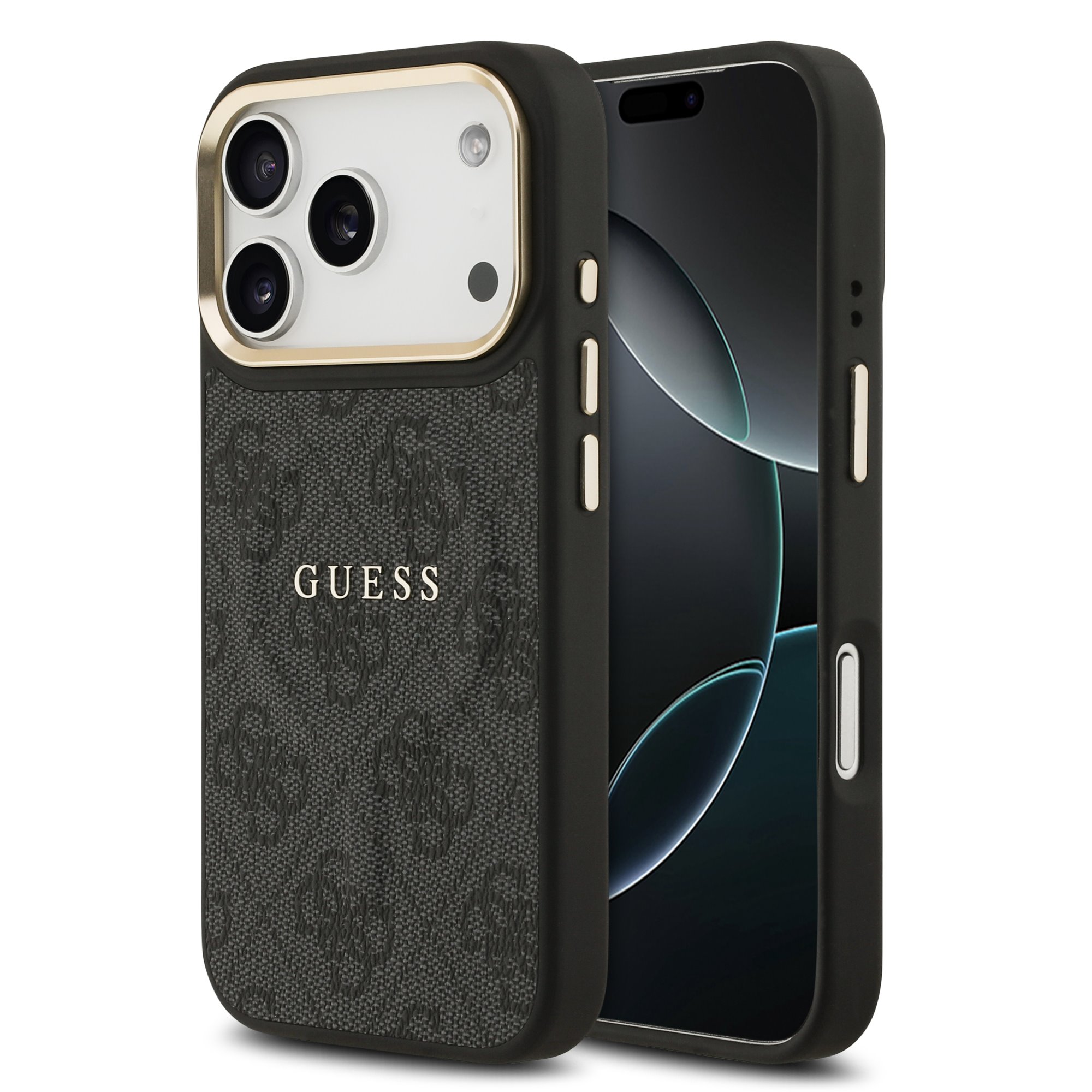 GUESS Калъф Apple iPhone 17 Pro Max, PU Leather 4G Gold Frame MagSafe, черен - GUHMP17XP4MSEGCK