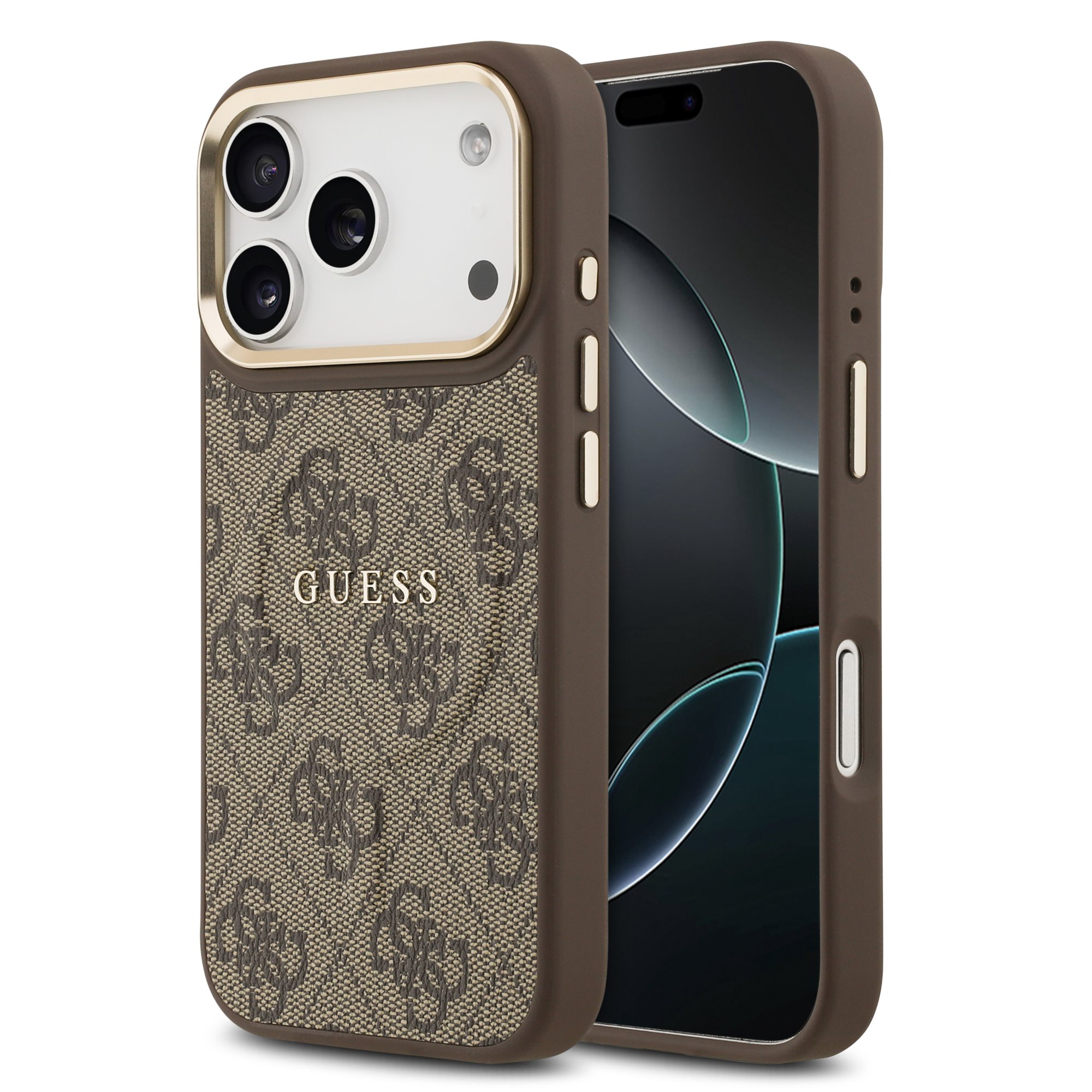 GUESS Калъф Apple iPhone 17 Pro Max, PU Leather 4G Gold Frame MagSafe, кафяв - GUHMP17XP4MSEGCW