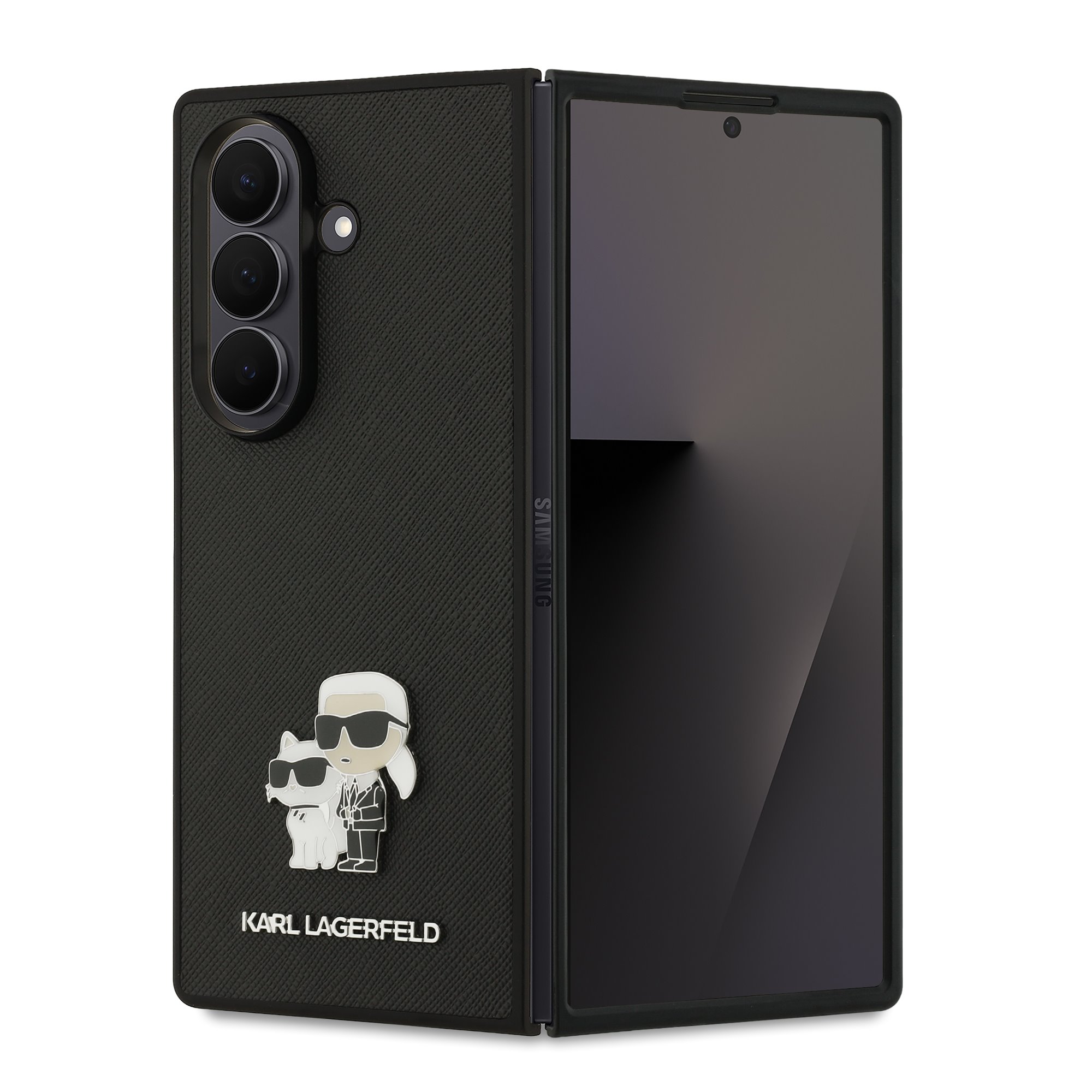 Karl Lagerfeld Калъф Samsung Z Fold 7,  PU Saffiano Karl and Choupette, черен - KLHCZFD7SAPKCNPK