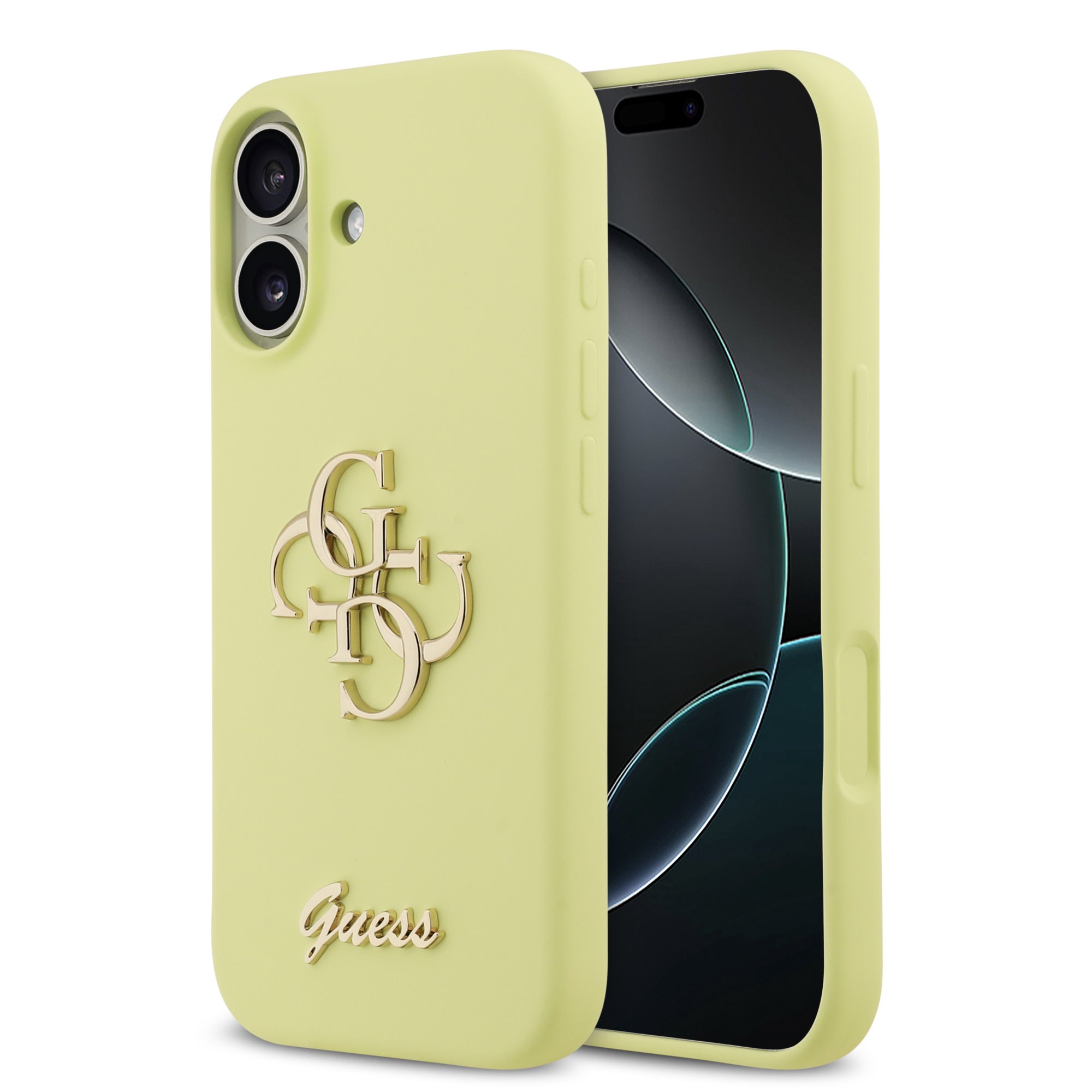 GUESS Калъф Apple iPhone 17, Liquid Silicone 4G Metal Logo, жълт - GUHCP17SSC4GLMY