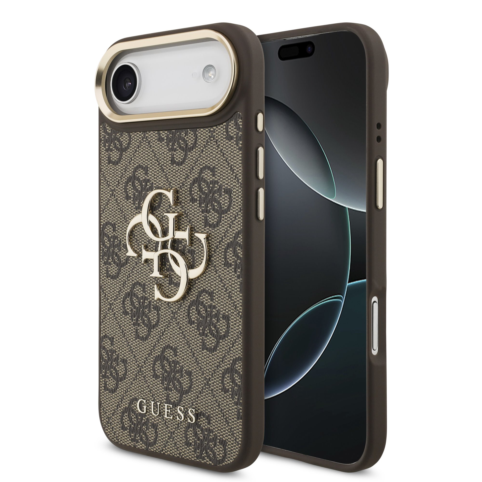 GUESS Case Apple iPhone 17 Air, PU Leather 4G Metal Logo Gold Frame, brown - GUHCP17M4GMGCBR