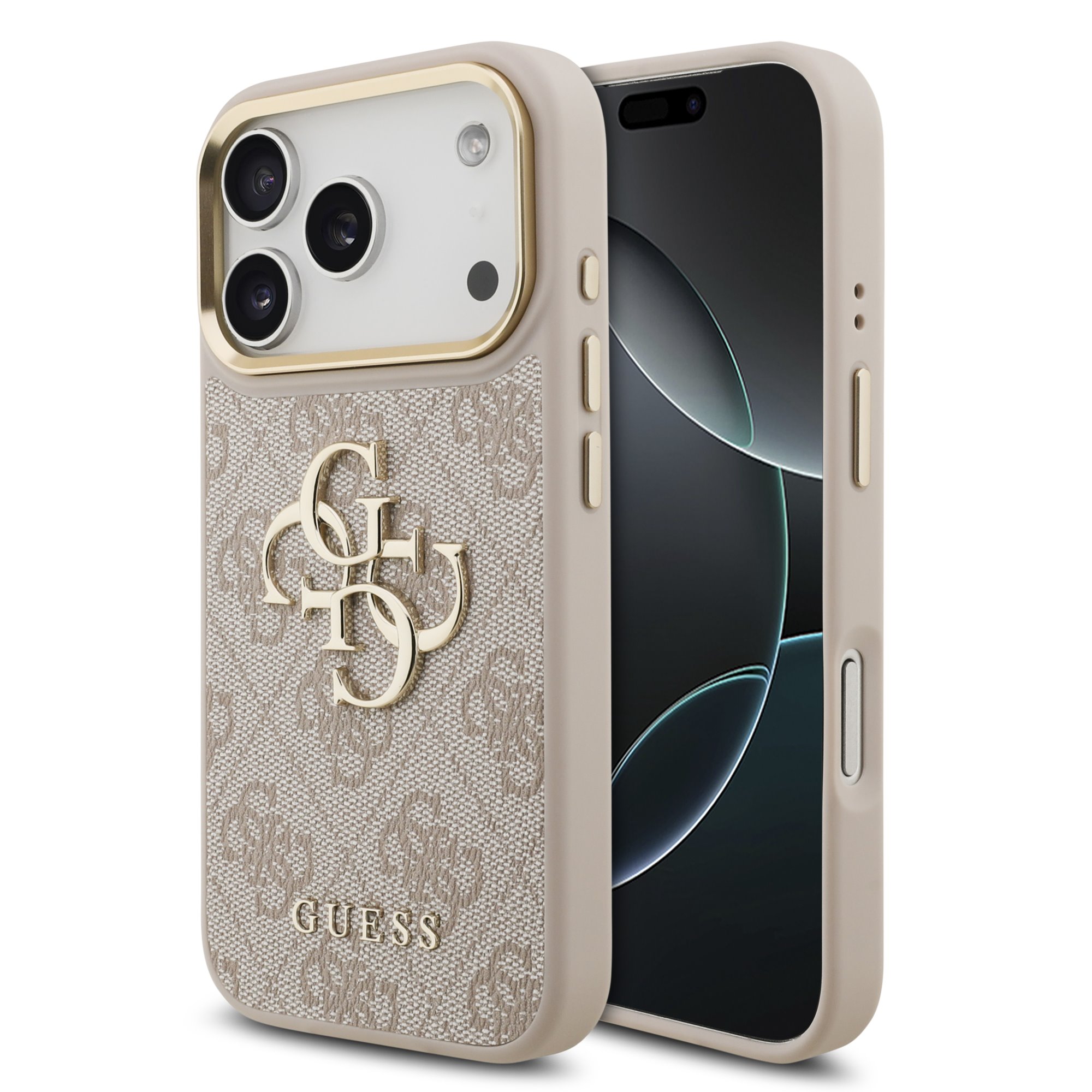 GUESS Case Apple iPhone 17 Pro Max, PU Leather 4G Metal Logo Gold Frame, pink - GUHCP17X4GMGCPI