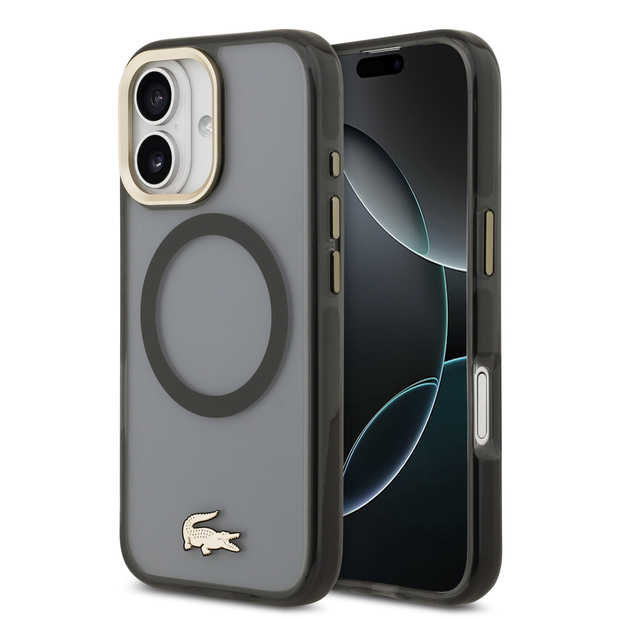 LACOSTE Set: Case for Apple iPhone 17, PC/TPU Frosted Finish Gold Logo MagSafe Black - LCHMP17SUFWAK