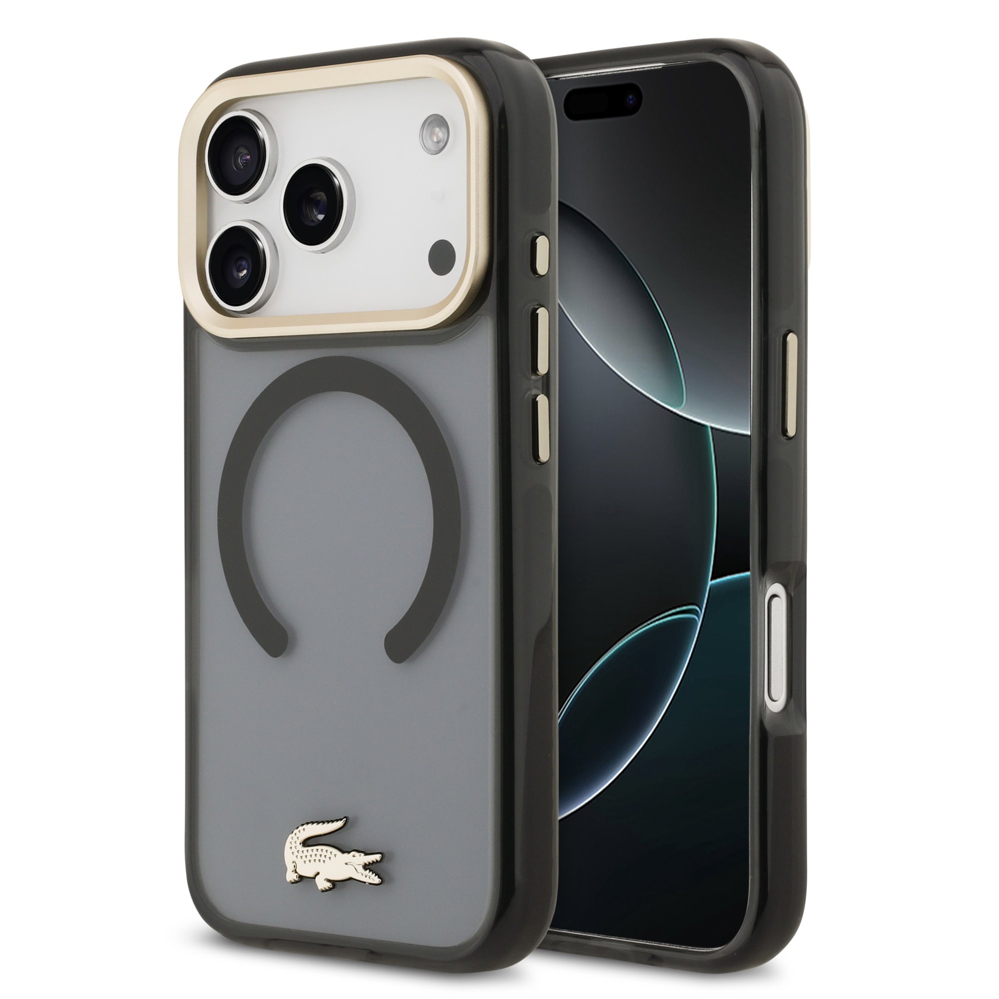 LACOSTE Set: Case for Apple iPhone 17 Pro Max, PC/TPU Frosted Finish Gold Logo MagSafe Black - LCHMP17XUFWAK