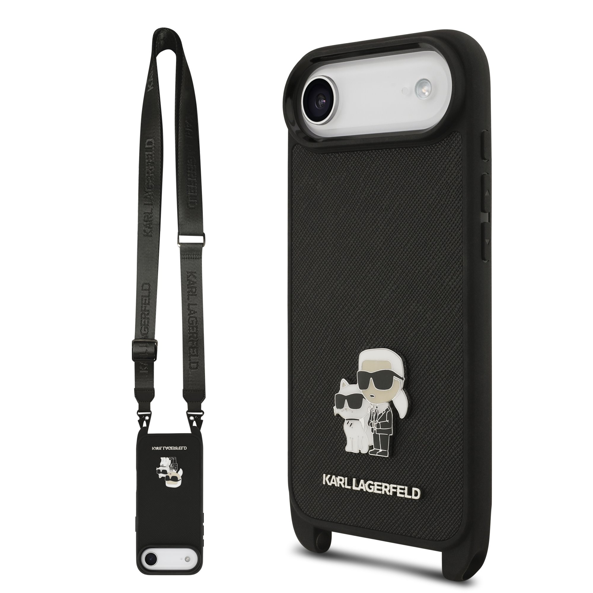 Karl Lagerfeld Case Apple iPhone 17 Air, Saffiano Metal K/C + Crossbody Strap /black/ - KLHCP17MSAKCPBK