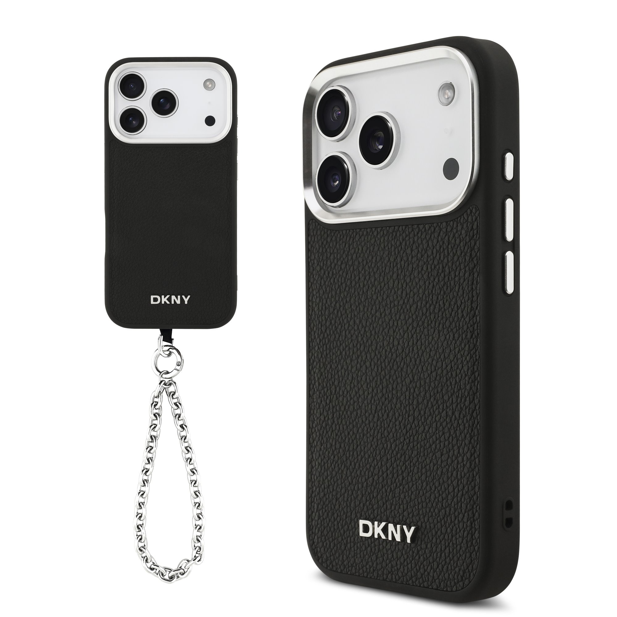 DKNY Калъф Apple iPhone 17 Pro, PU Leather Metal Logo MagSafe + Wrist Strap, черен - DKHMP17LPDHWSK