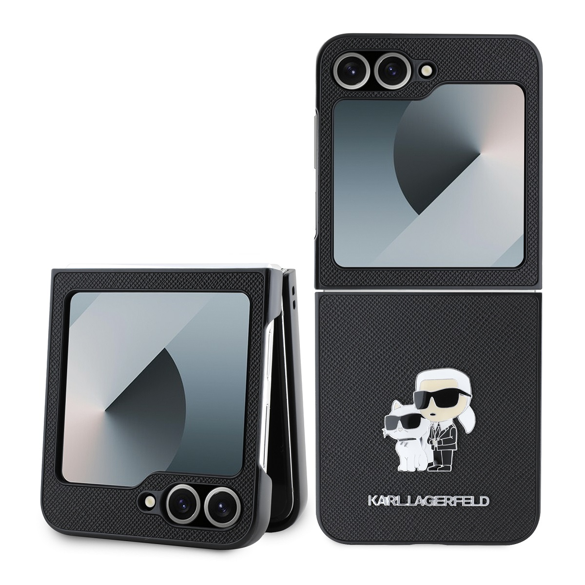 Karl Lagerfeld Case Samsung Z Flip 6/ Z Flip 7 FE, PU Saffiano Karl and Choupette, black - KLHCZF6SAPKCNPK