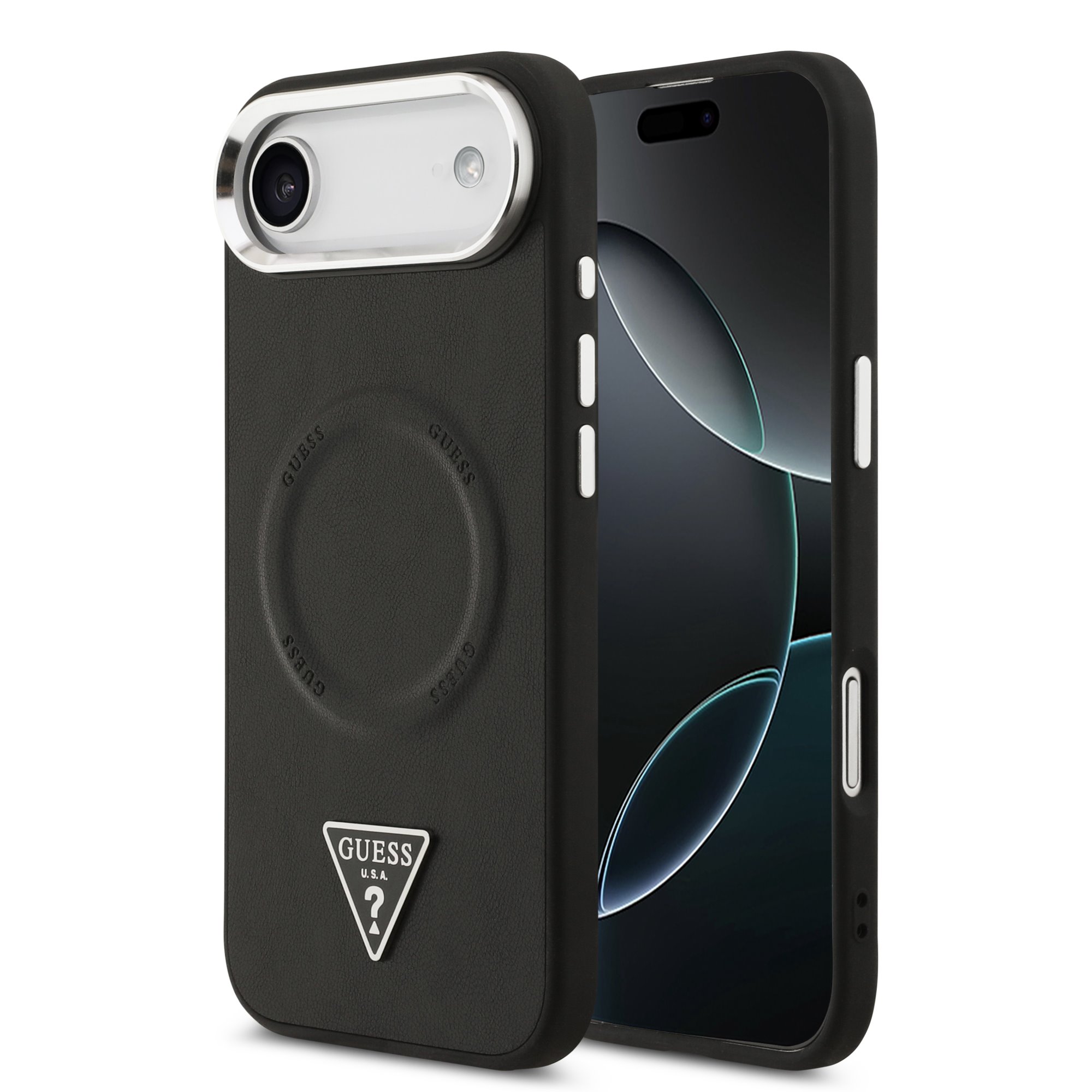 <img src='https://cdn.omax.bg/images/products/resized/6/1/3/4/3/c/omax.bg-guess-pu-leather-triangle-logo-magsafe-case-for-iphone-air-black.jpg'> GUESS Калъф Apple iPhone 17 Air, PU Leather Triangle Logo MagSafe, черен - GUHMP17MPSDTSCMK