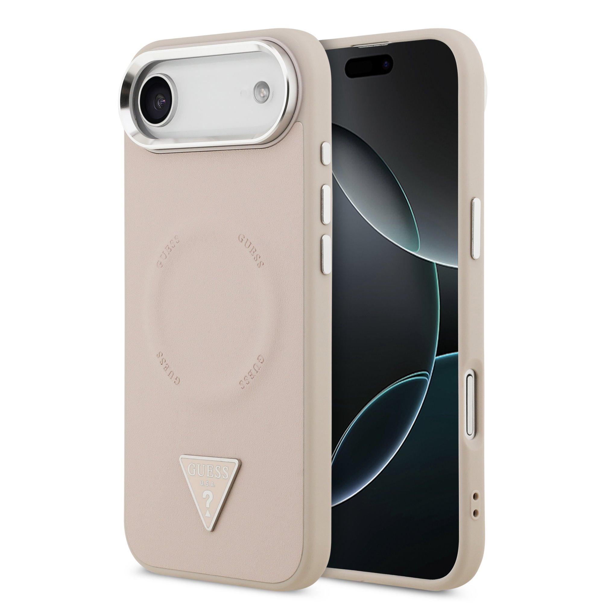 GUESS Калъф Apple iPhone 17 Air, PU Leather Triangle Logo MagSafe, розов - GUHMP17MPSDTSCMP