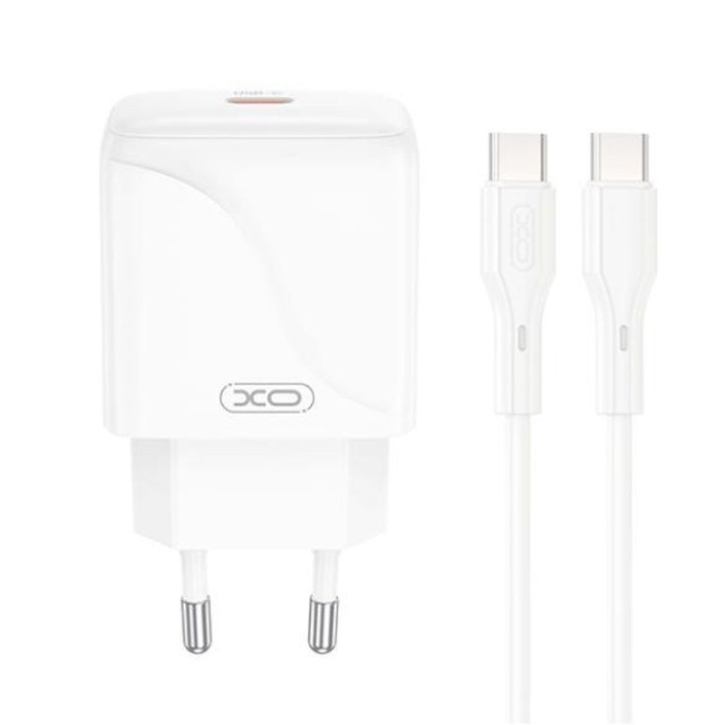 XO 220V 20W, USB-C, кабел C-C, бял - L141 