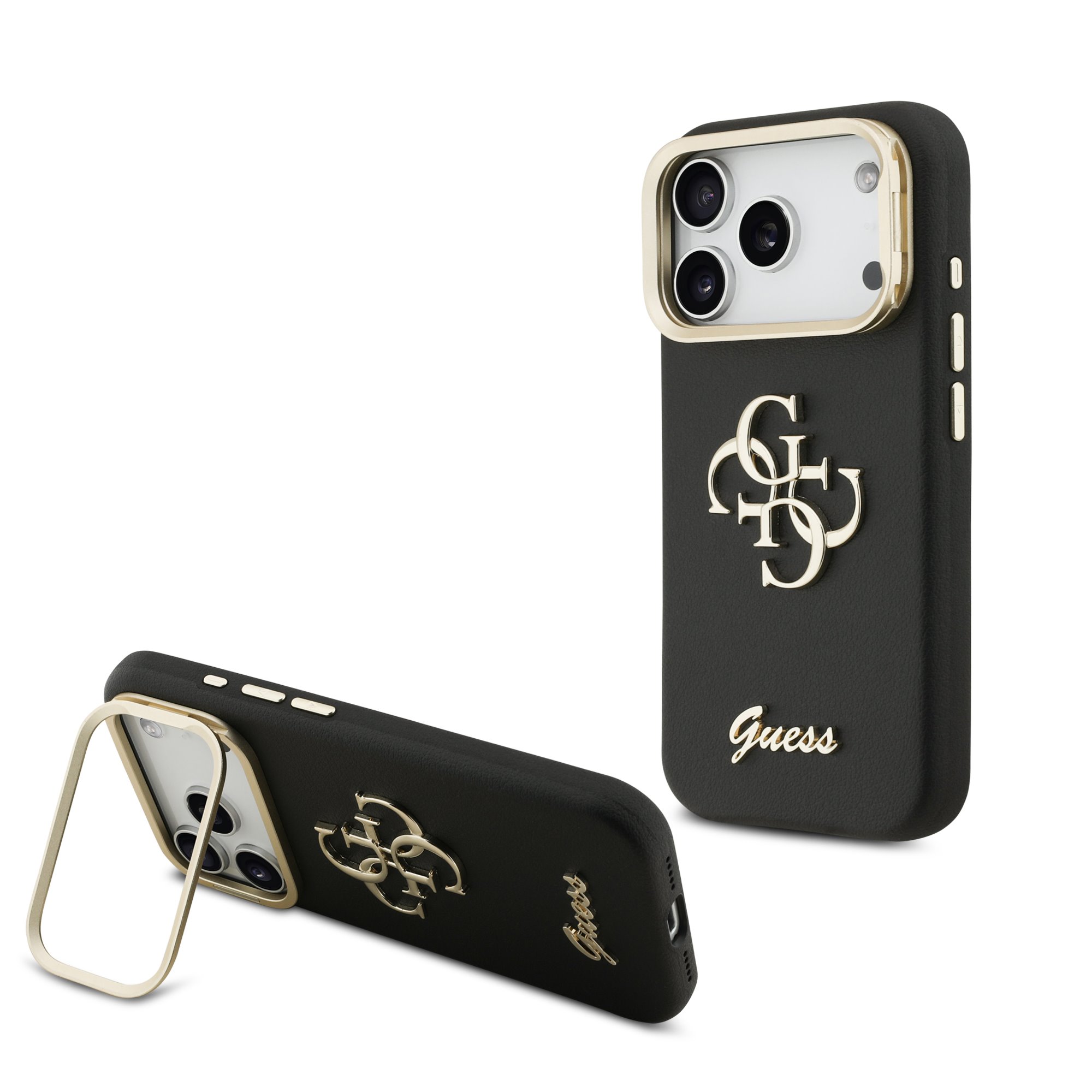 GUESS Калъф Apple iPhone 17 Pro Max, PU Grained 4G Logo Stand Camera Frame, черен - GUHCP17XPCS4GSK