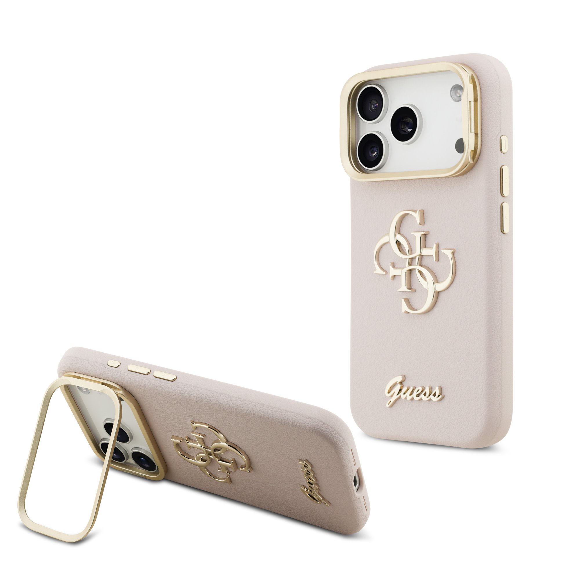GUESS Калъф Apple iPhone 17 Pro Max, PU Grained 4G Logo Stand Camera Frame, розов - GUHCP17XPCS4GSP