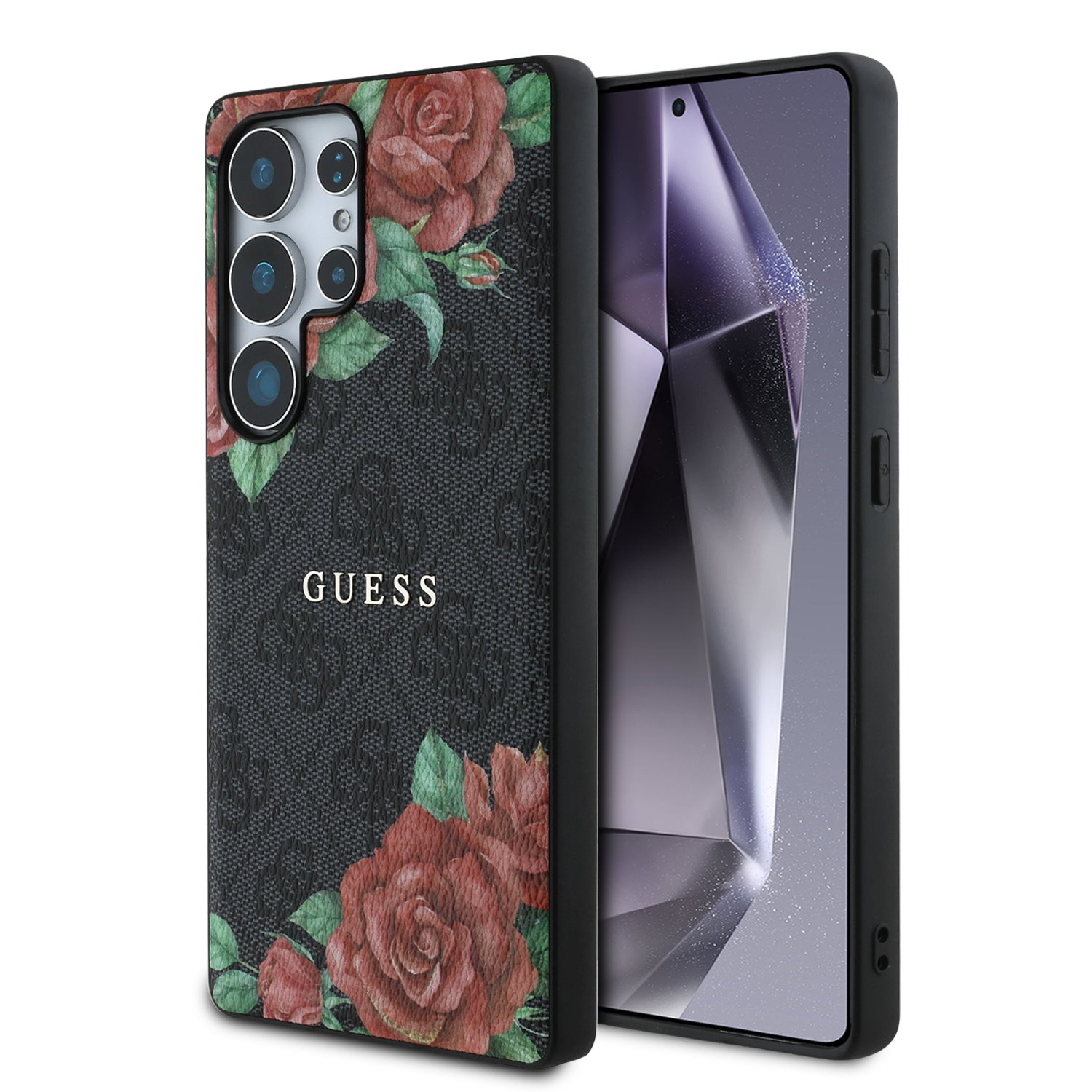 GUESS Калъф Samsung S25 Ultra, PU Leather 4G Flowers Print Metal Classic Logo MagSafe, черен - GUHMS25LP4ROPEMCK