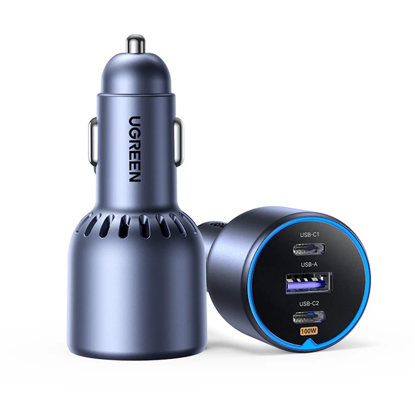 UGREEN 12V 130W, USB-A + 2xUSB-C + кабел C-C /графит/ - EC705 / 55511