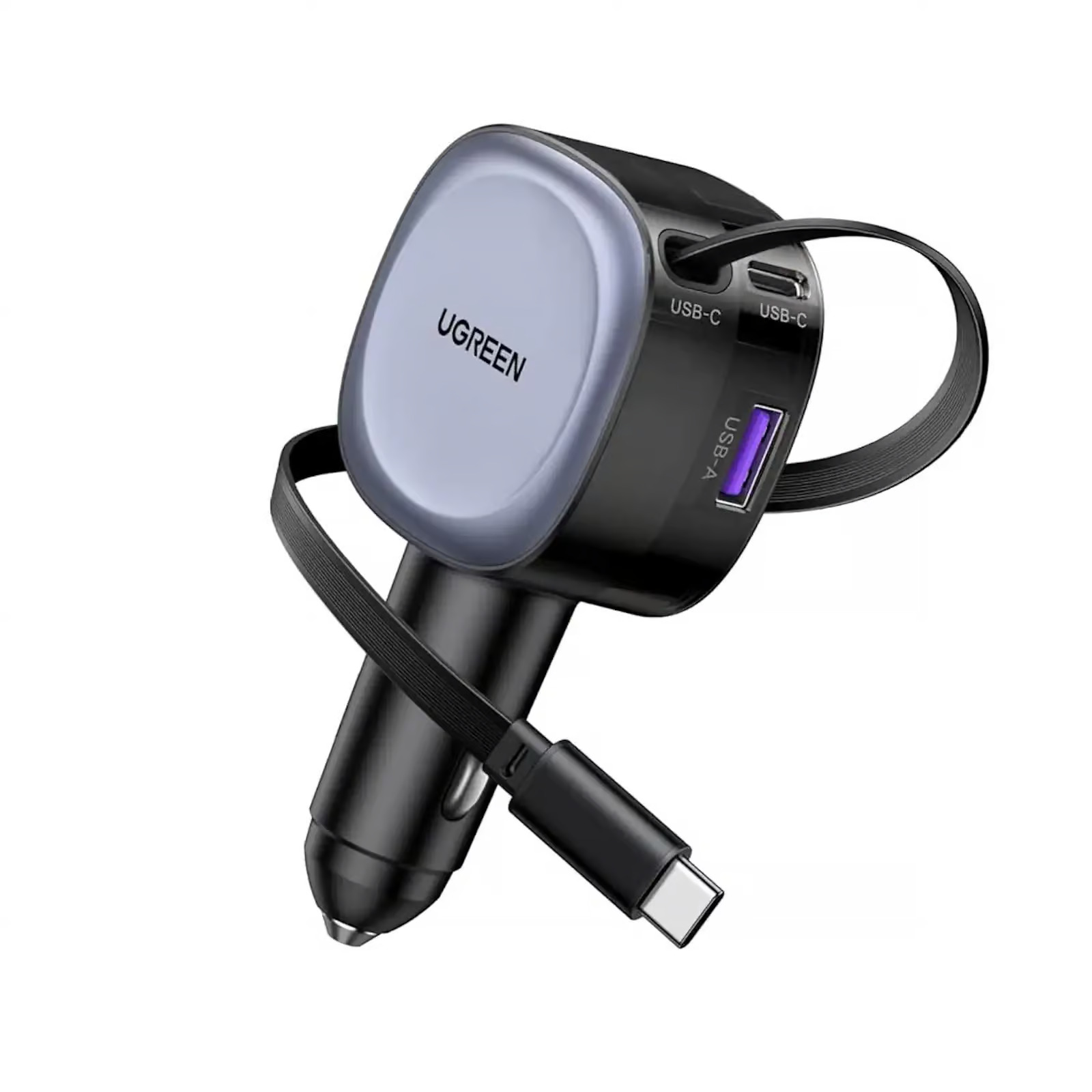 UGREEN 12V 75W, USB-A + USB-C + кабел C, GaN /графит/ - EC601 / 55653