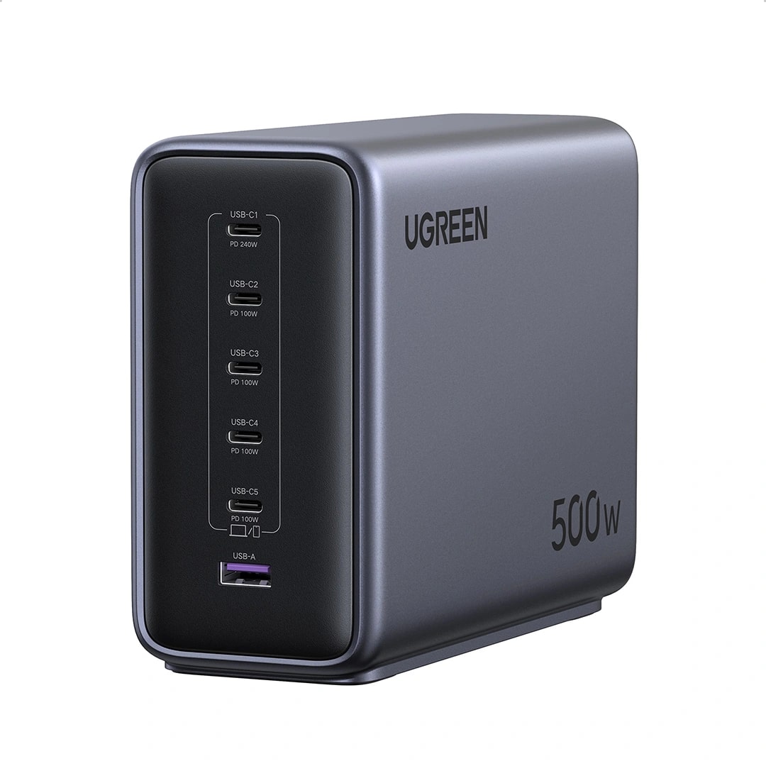 UGREEN 220V 500W, USB-A + 5xUSB-C, Nexode Desktop Station GaN /графит/ - X759 / 55550B