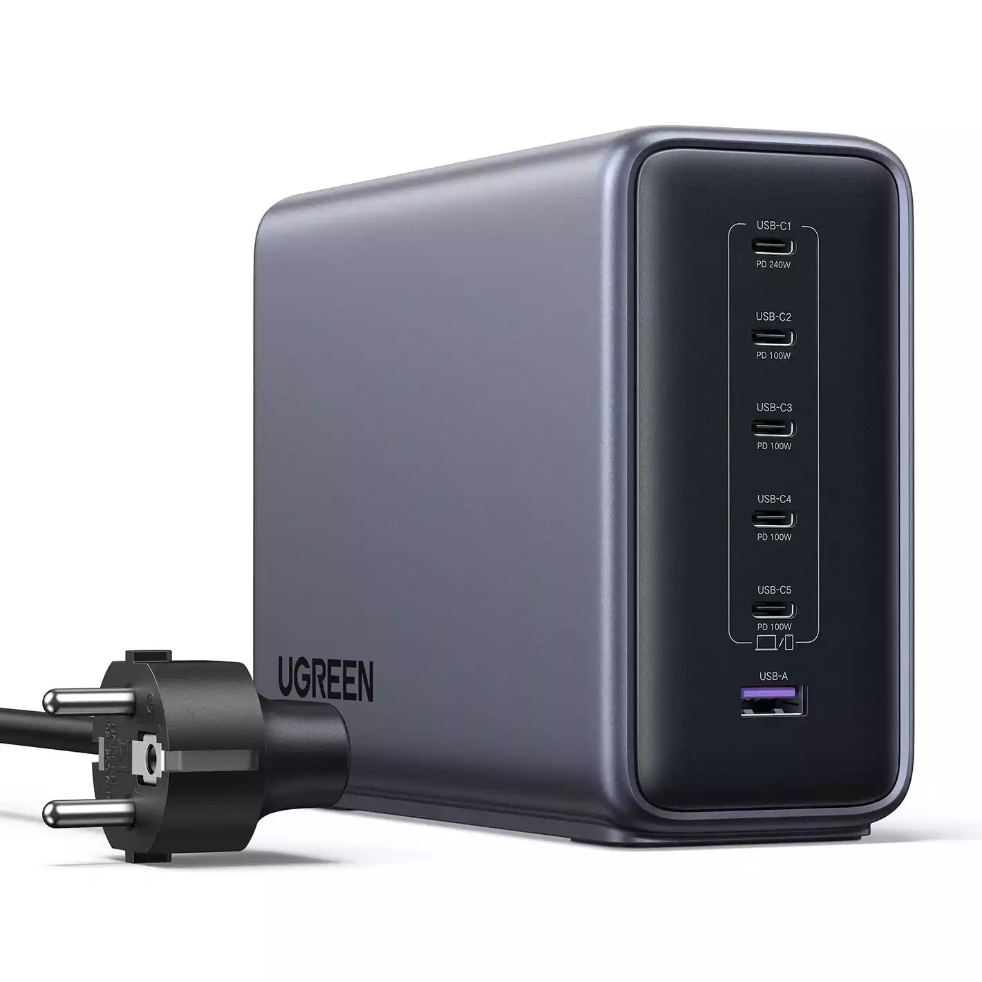 UGREEN 220V 500W, USB-A + 5xUSB-C, Nexode Desktop Station GaN /графит/ - X759 / 55550B