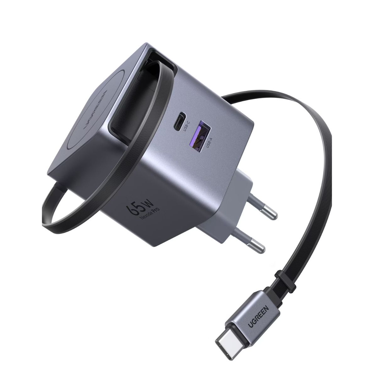 UGREEN 220V 65W, USB-A + USB-C + кабел C, GaN /графит/ - X615 / 65825	