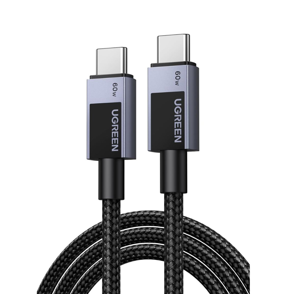 UGREEN Кабел Type-C - Type-C, 1м, 60W, Fast data braided /графит/ - L524 / 55765