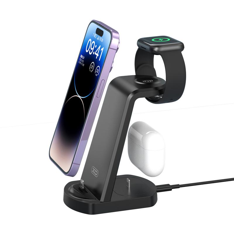 XO Wireless зарядно 15W 3 в 1, /черно/ - WX035
