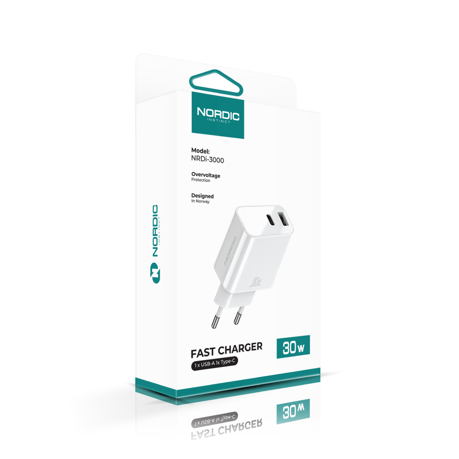 NORDIC 220V 30W, USB-A + USB-C /бял/ - NRDi-3000