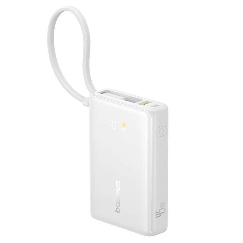 BASEUS Power Bank 10000 mAh, 45W + вграден кабел C, PicoGo /бял/ - P10076803213-00