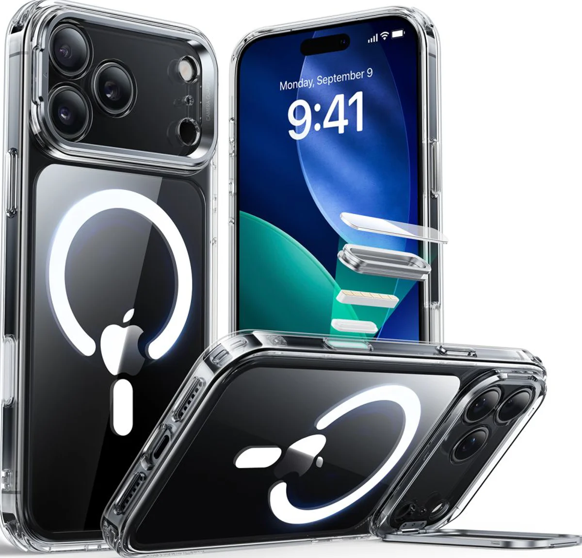 ESR Калъф Classic Hybrid iPhone 17 Pro Max, MagSafe + Camera control cover + стойка /прозрачен/