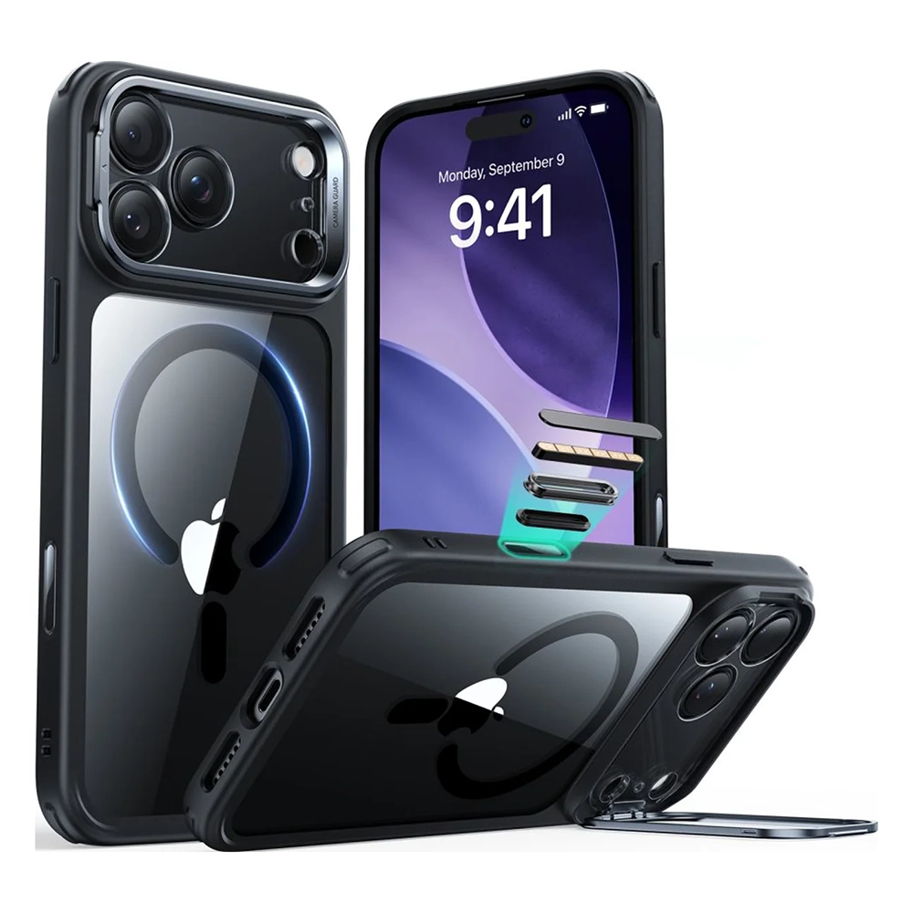 ESR Калъф Classic Hybrid iPhone 17 Pro Max, MagSafe + Camera control cover + стойка /черен/