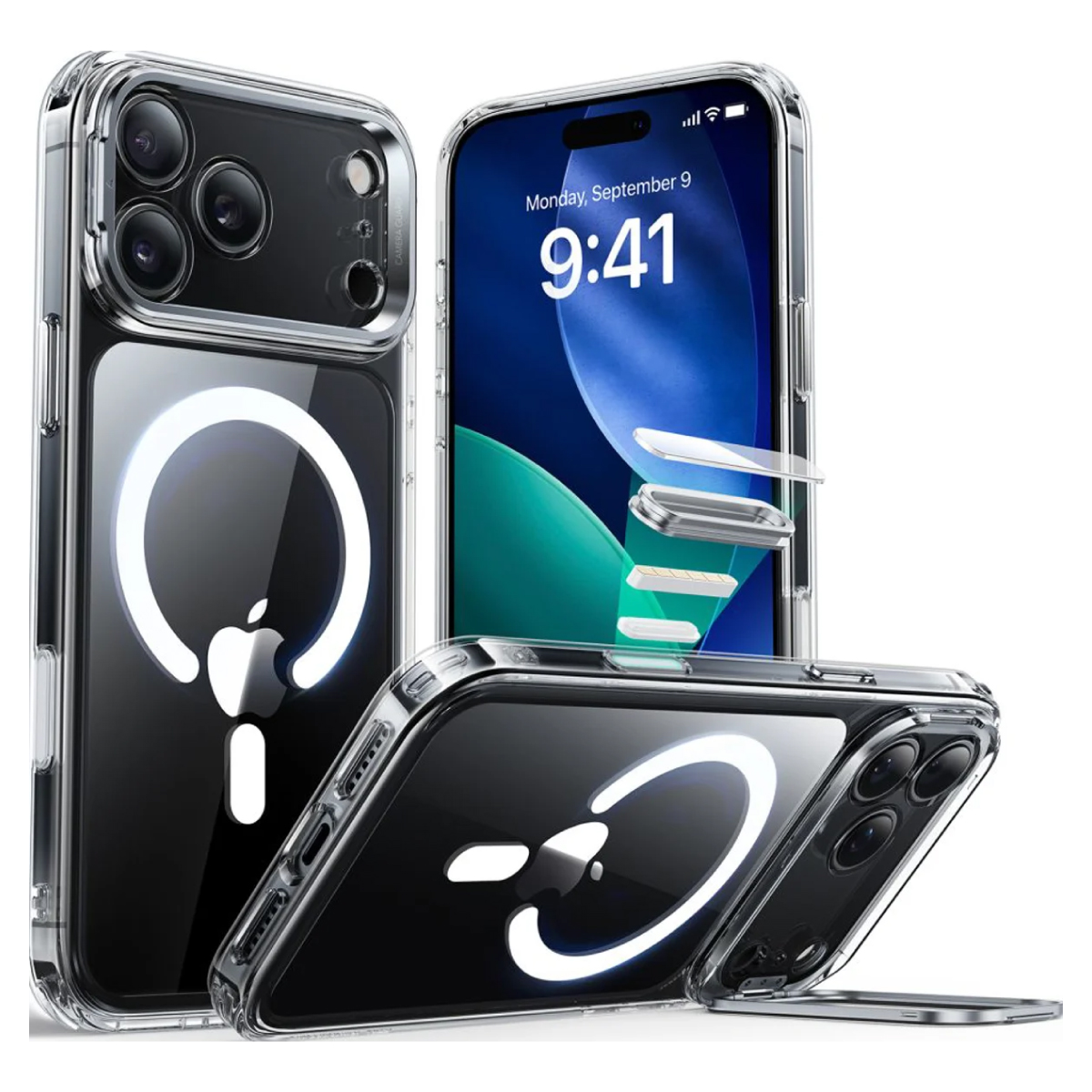 ESR Калъф Classic Hybrid iPhone 17 Pro, MagSafe + Camera control cover + стойка /прозрачен/