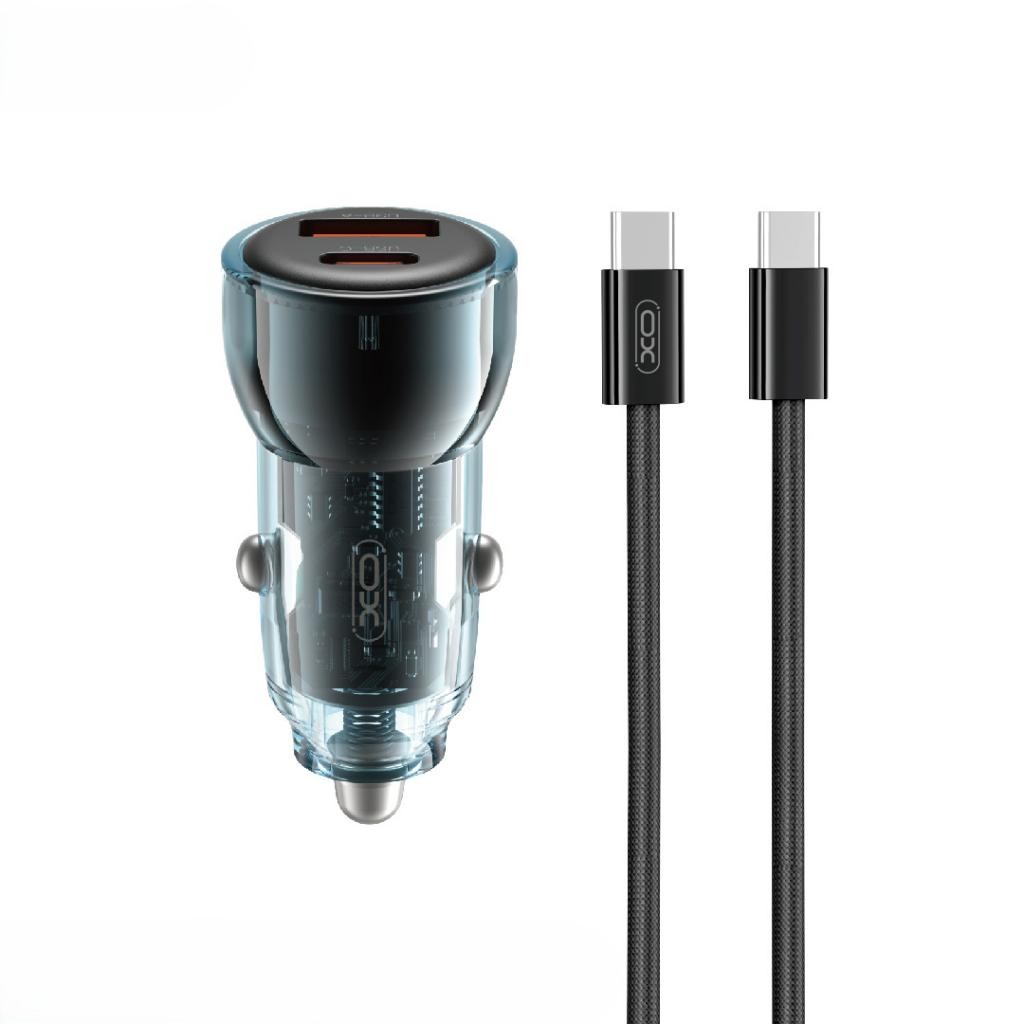 XO 12V 60W, USB-A + USB-C, кабел C-C /черен+синьо/ - CC60
