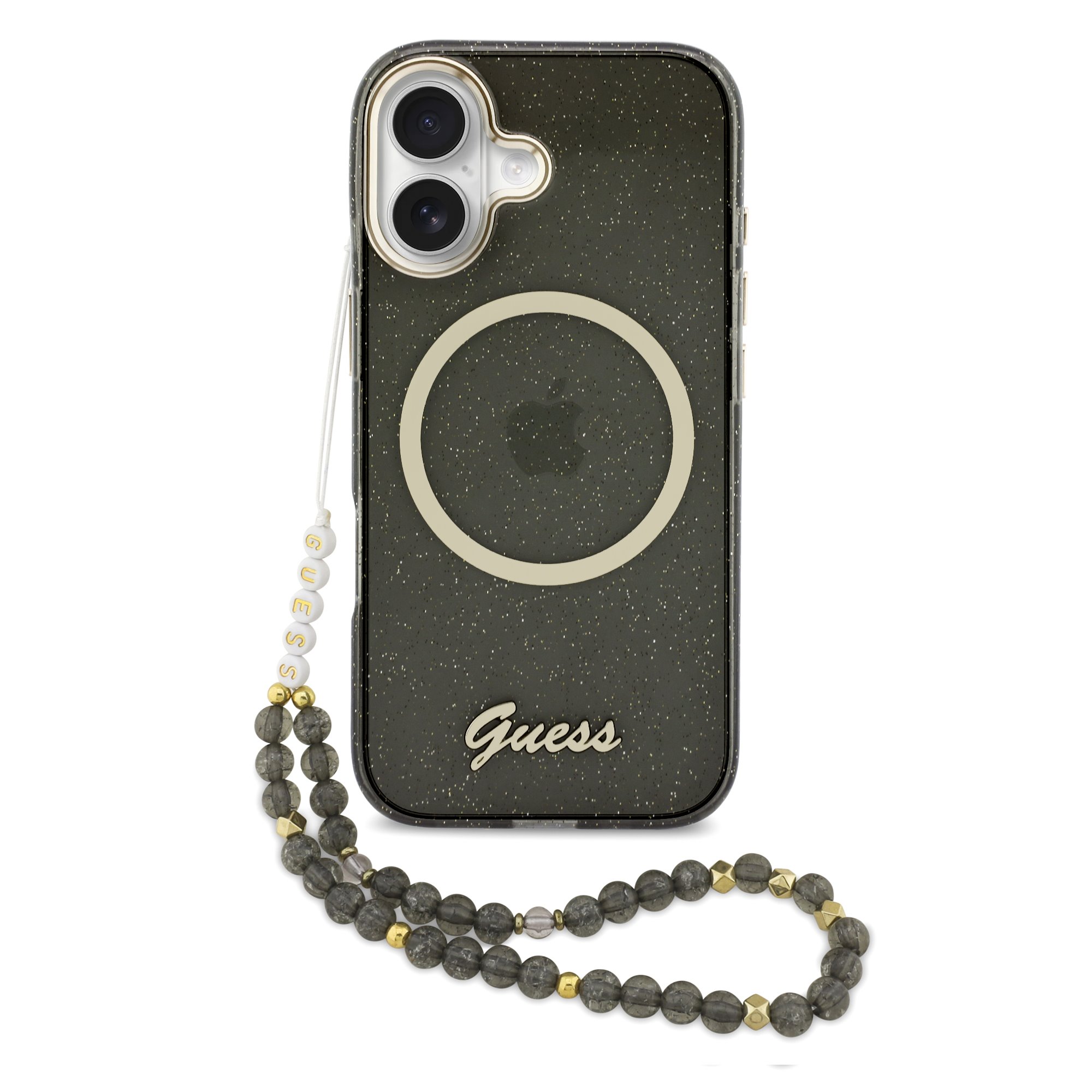GUESS Калъф Apple iPhone 17, Glitter Script Strap MagSafe + Wrist strap /черен/- GUHMP17S5HTGSMSK