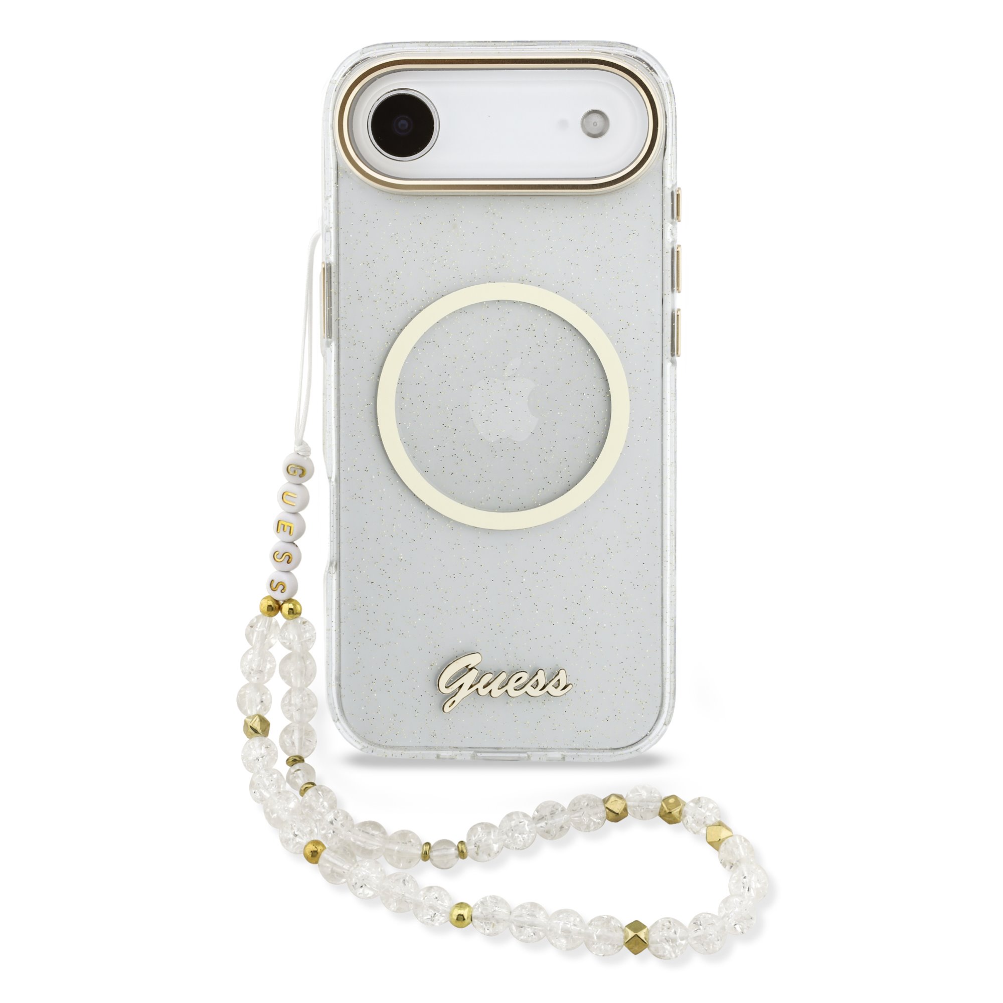 GUESS Калъф Apple iPhone 17 Air, Glitter Script Strap MagSafe + Wrist strap /прозрачен/- GUHMP17M5HTGSMSH
