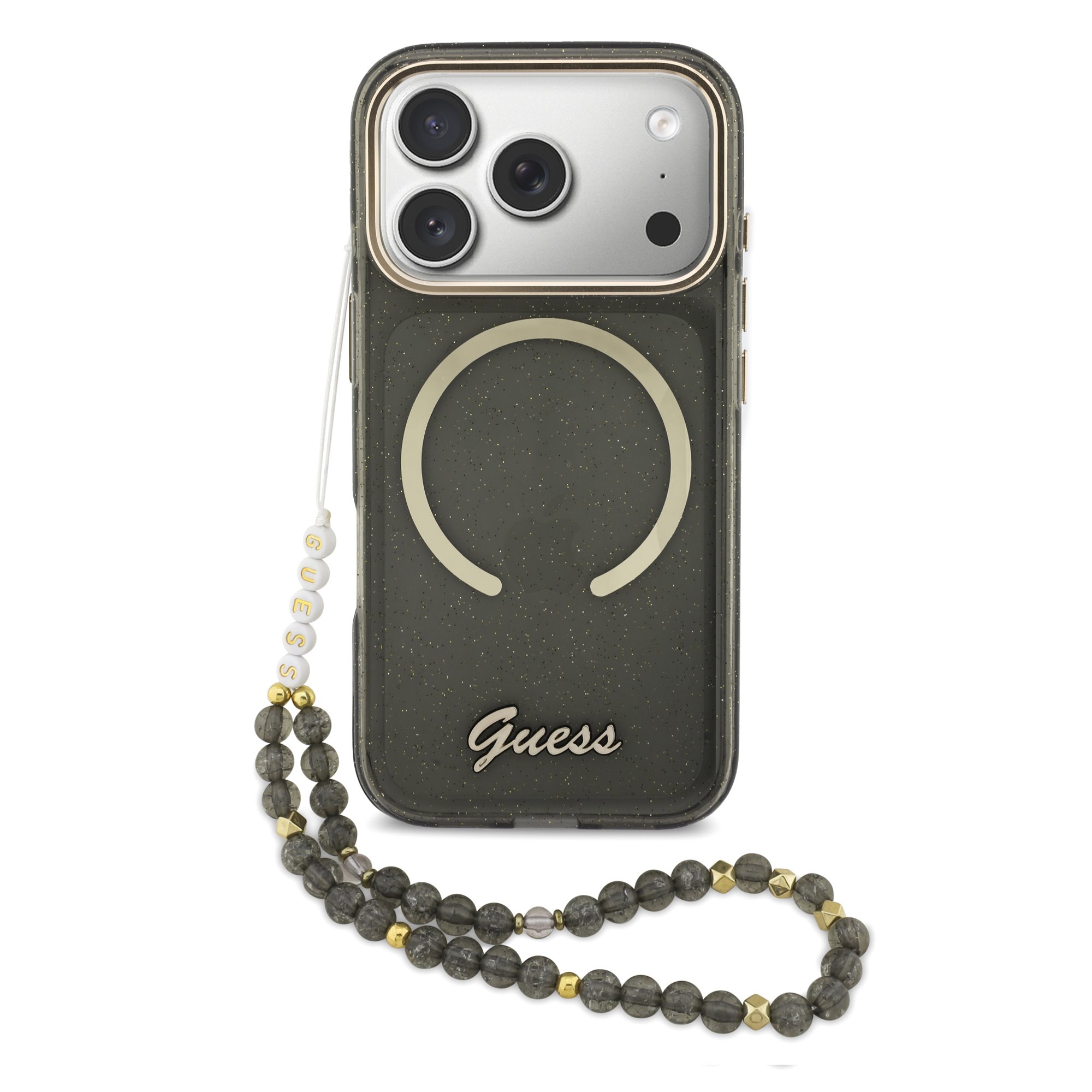 GUESS Калъф Apple iPhone 17 Pro Max, Glitter Script Strap MagSafe + Wrist strap /черен /- GUHMP17X5HTGSMSK