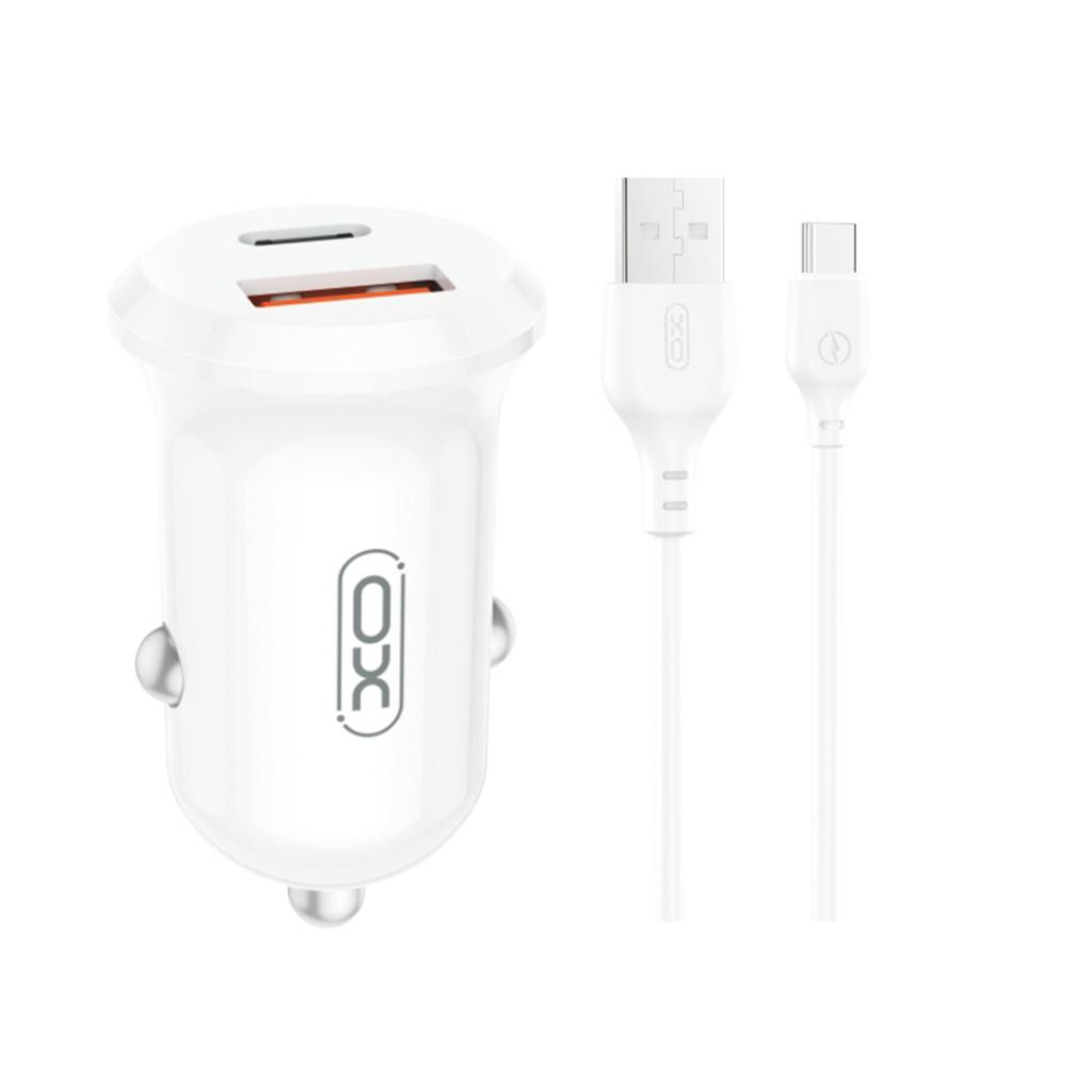 XO 12V 30W, USB-A + USB-C, кабел USB-A - Type-C, Mini Smart, /бял/ - CC69