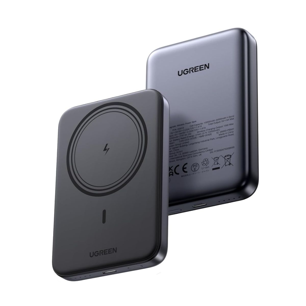 UGREEN Power Bank 10000 mAh 20W, Magnetic Wireless /графит/ - PB561 / 25919