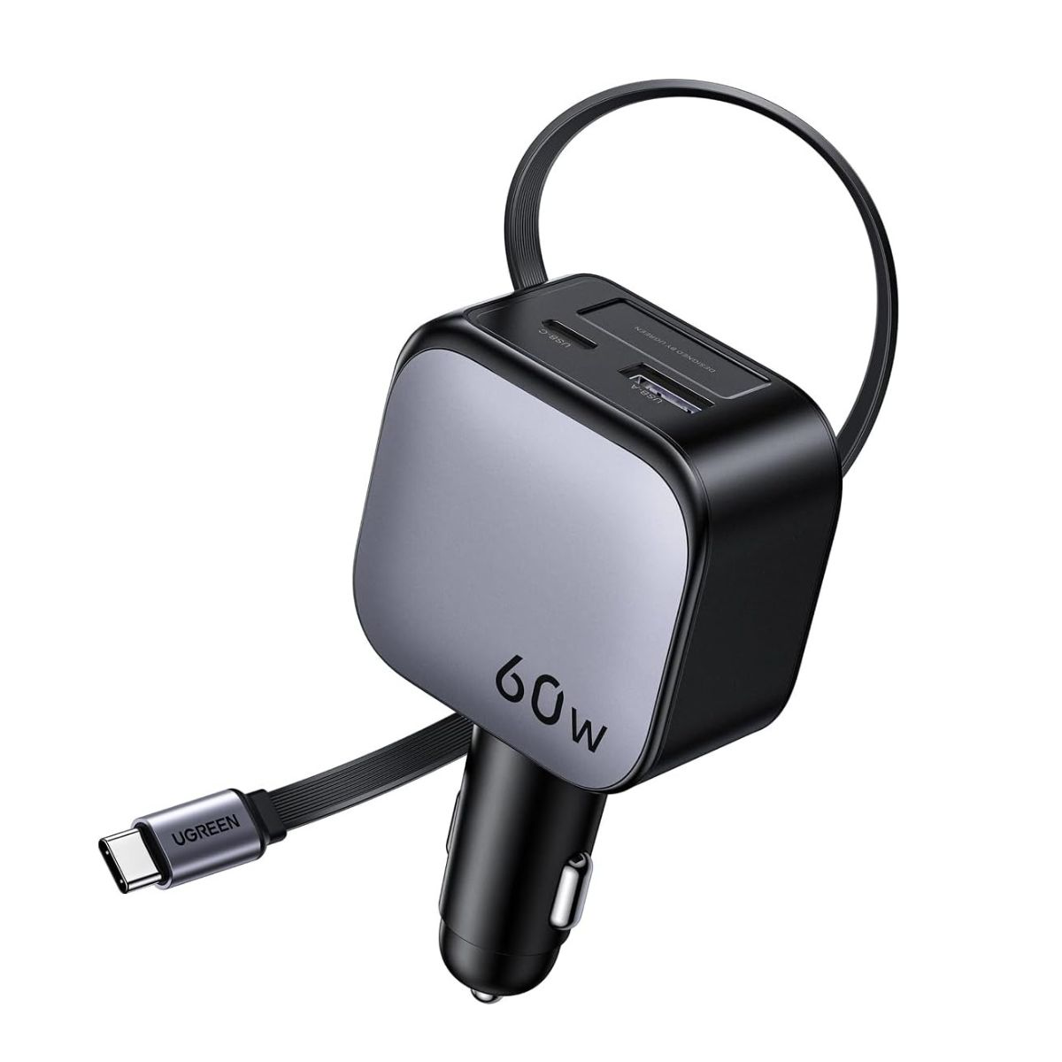 UGREEN 12V 60W, USB-A + USB-C + кабел Type-C, /графит/ - EC602 / 55212B