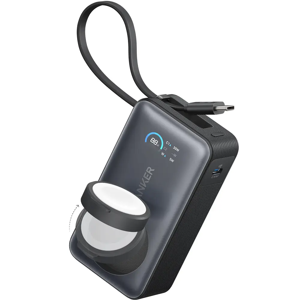 ANKER Power Bank 10000 mAh 35W + вграден кабел Type-C, MagGo Apple Watch Qi2 /черен/ - A1657H11