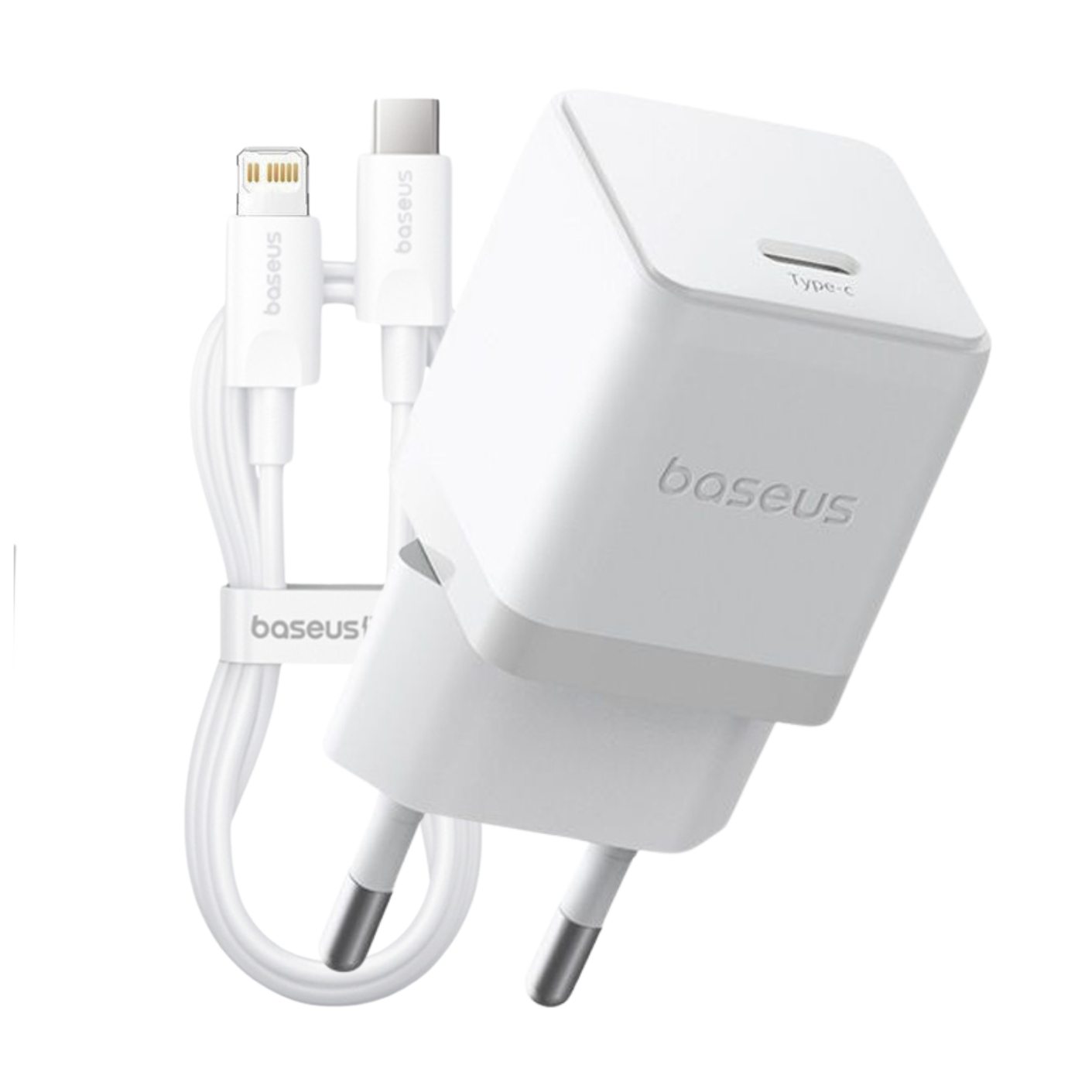 BASEUS 220V 20W, USB-C + кабел Type-C-Lightning, Palm fast /бял/ - E0116400
