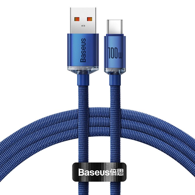 BASEUS Кабел USB-A - Type-C, 1.2m, 100W, Crystal Shine /син/ - CAJY000403