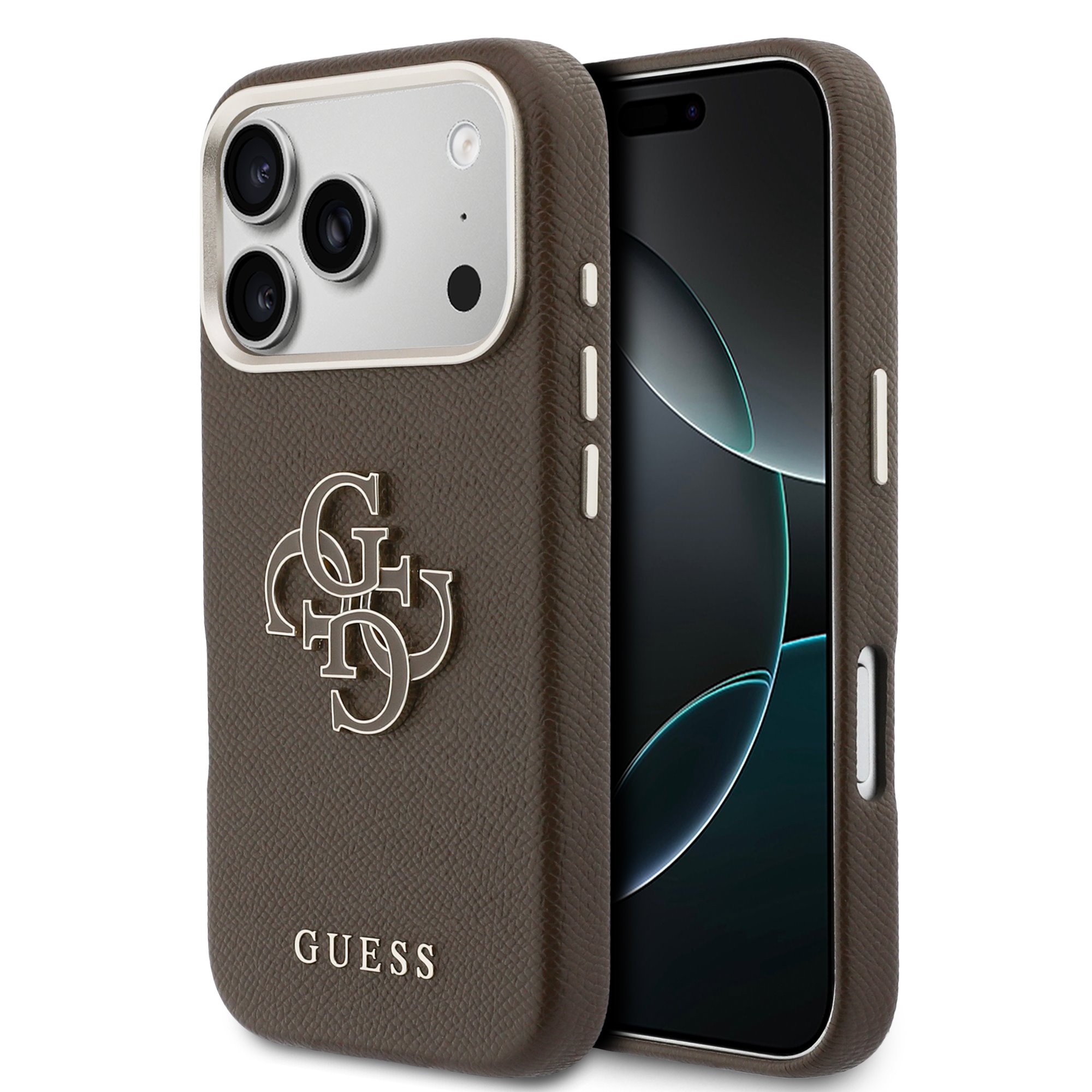 GUESS Калъф Apple iPhone 17 Pro, PU 4G Resin Metal Logo /кафяв/ - GUHCP17L5PS4RGGW