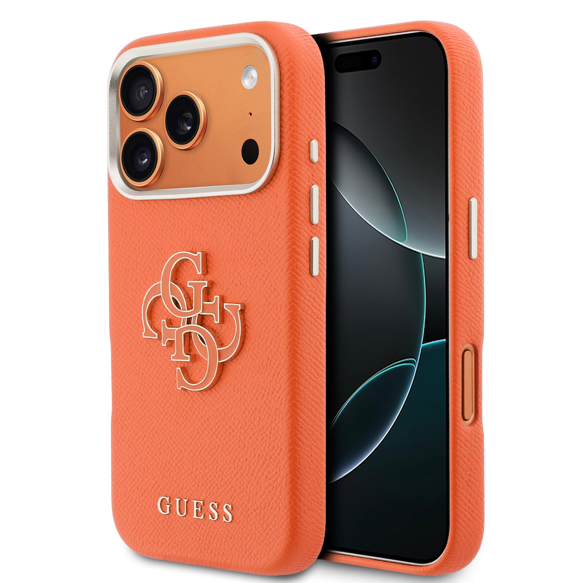 GUESS Калъф Apple iPhone 17 Pro, PU 4G Resin Metal Logo /оранжев/ - GUHCP17L5PS4RGGO